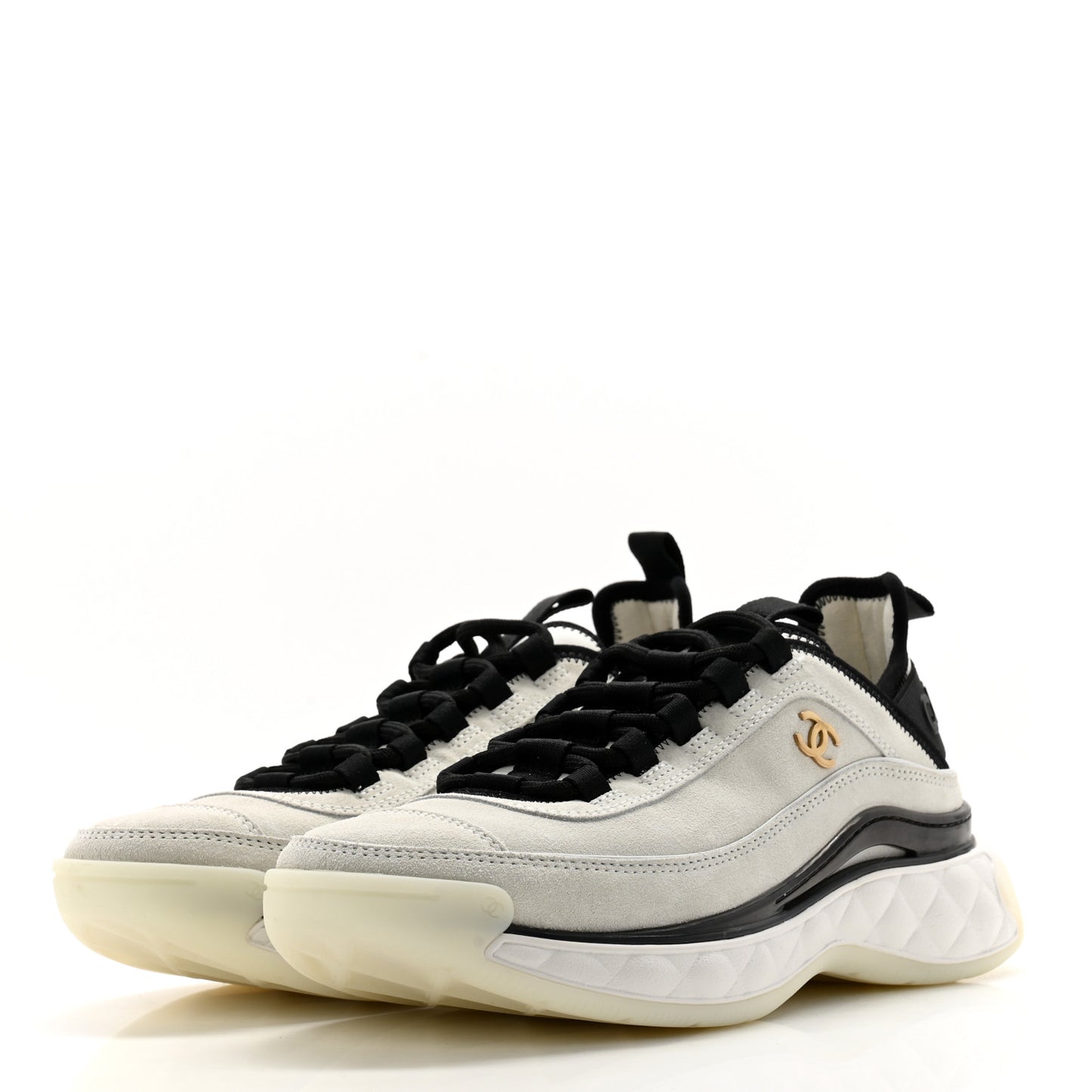 Suede Calfskin Nylon Grosgrain CC Sneakers 37.5 White