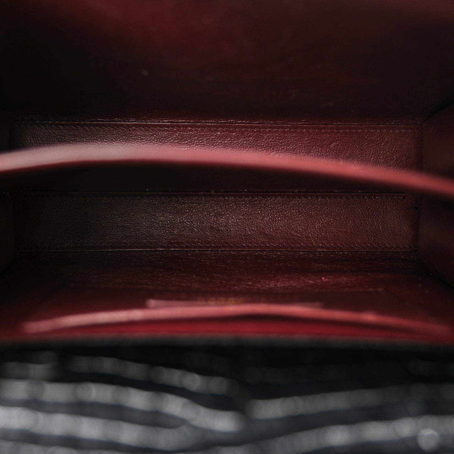 Calfskin Crocodile Embossed Mini Classic Monogram Cassandra Top Handle Black