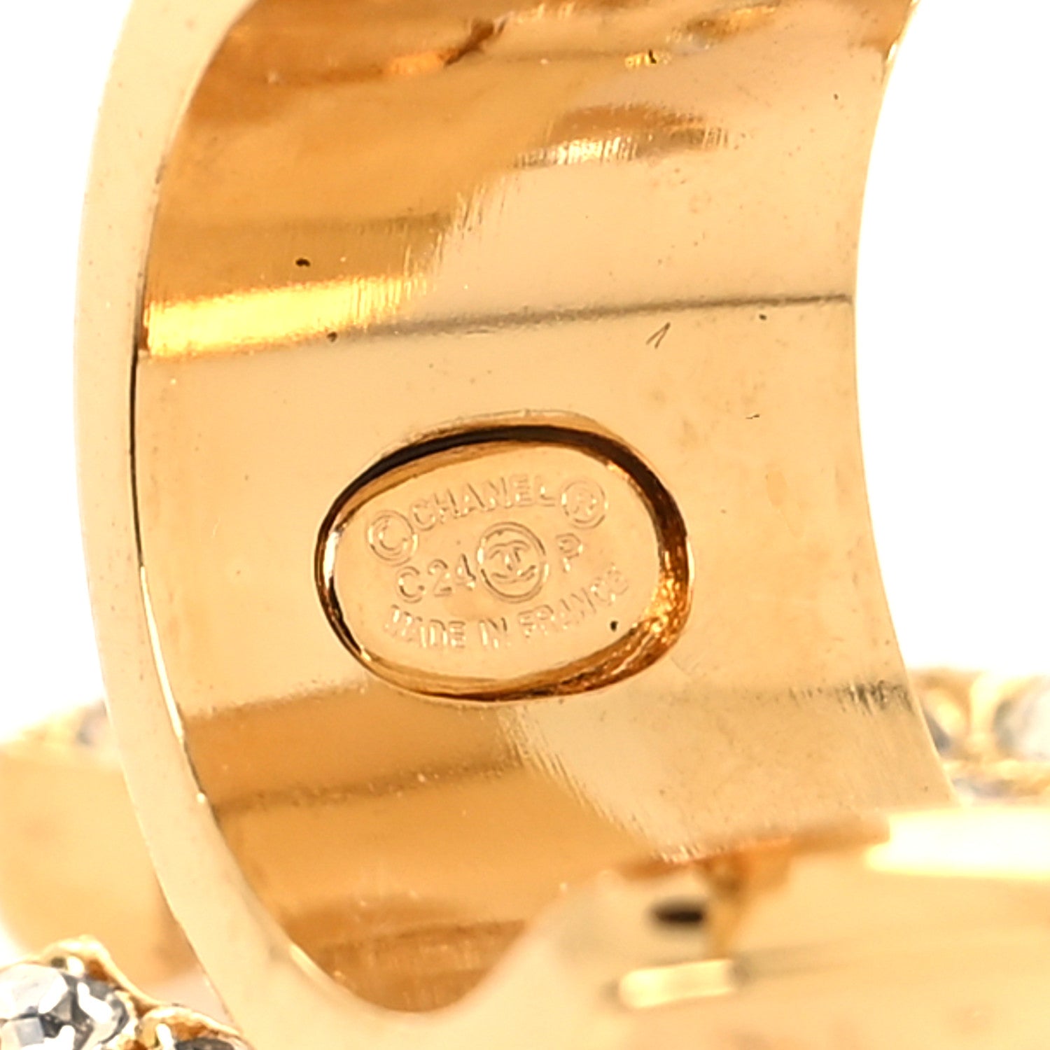 Chanel Metal Crystal CC Logo Hoop Drop Earrings Gold 4 of 5