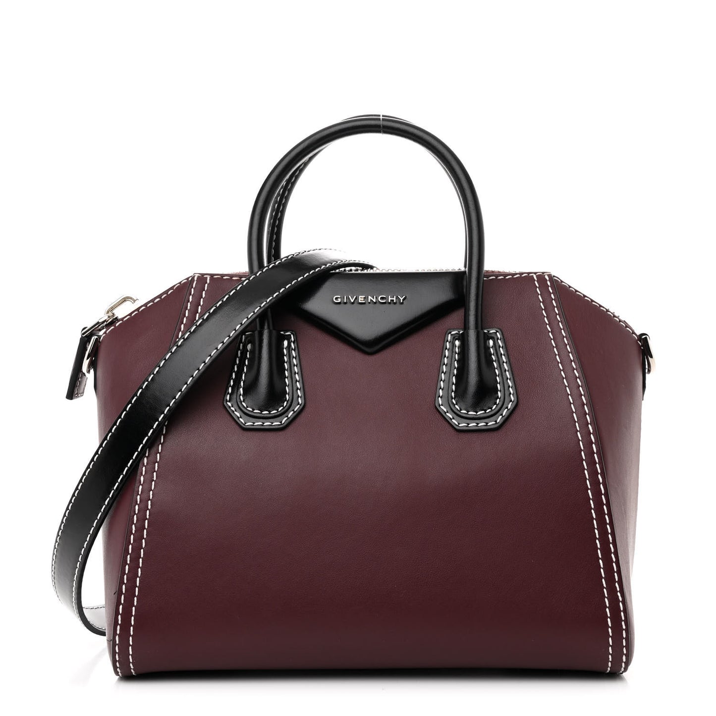 Calfskin Small Bi-Color Topstitch Antigona Oxblood Black