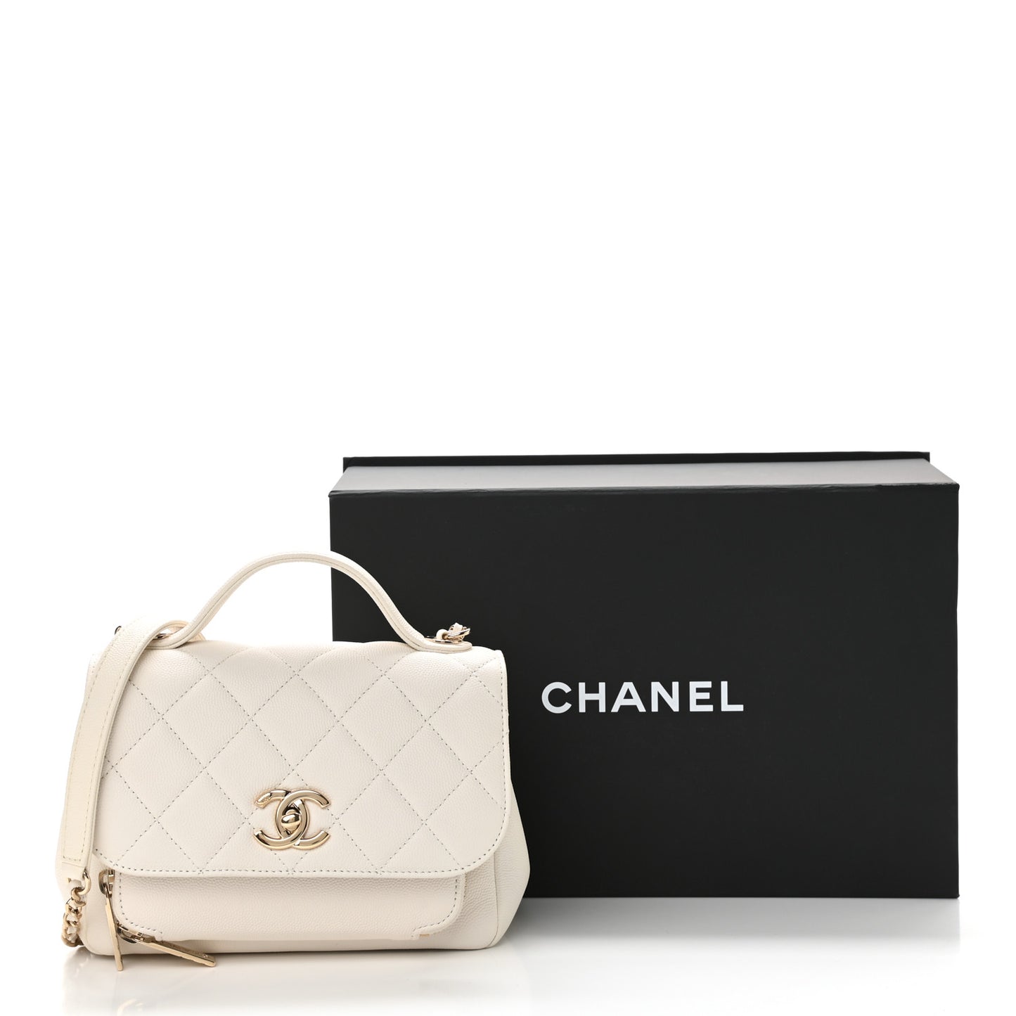 Caviar Quilted Small Business Affinity Flap White