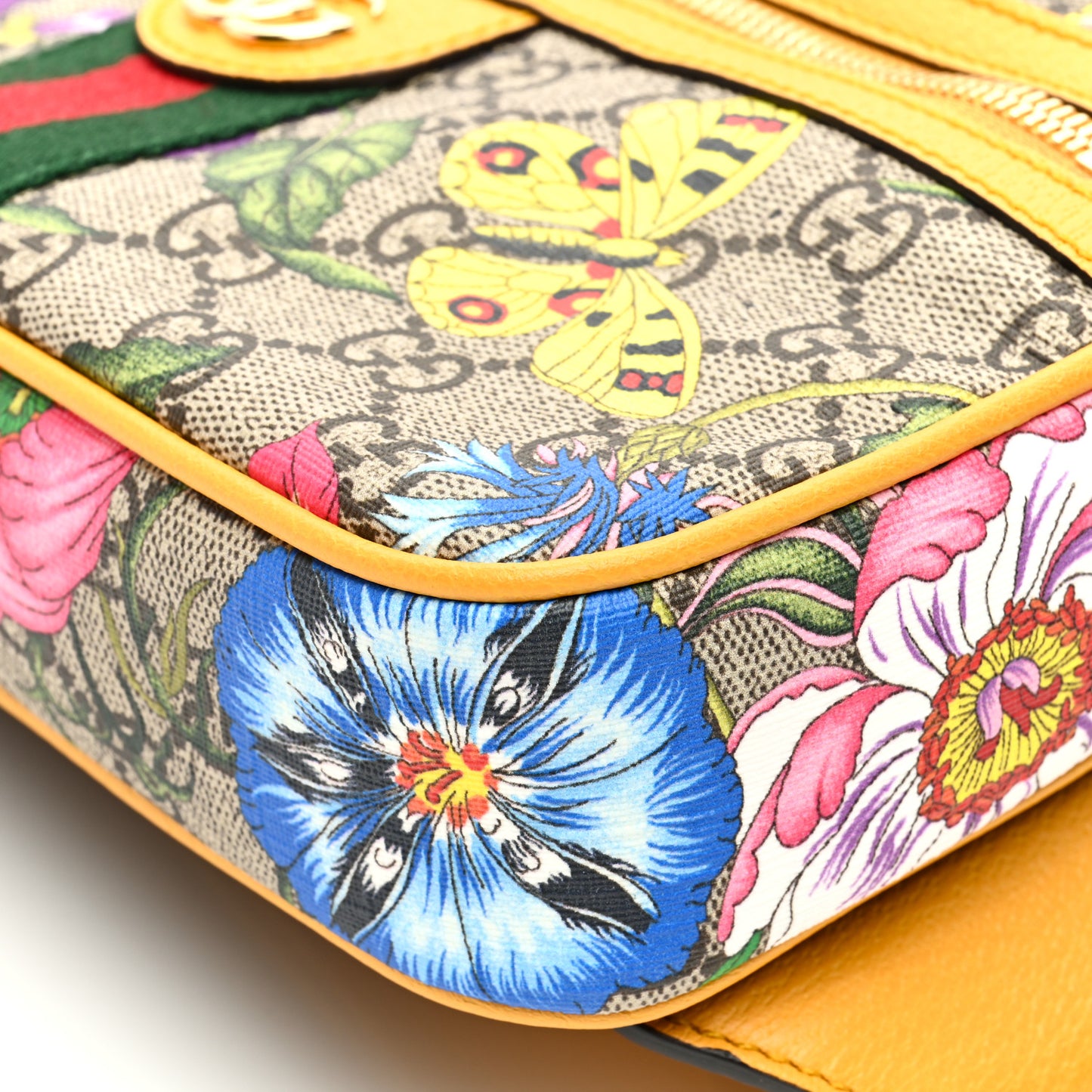 GG Supreme Monogram Flora Medium Ophidia Belt Bag Beige Multicolor Crop