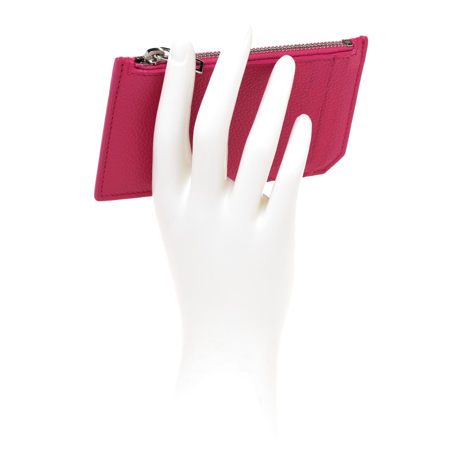Grained Calfskin 5 Fragments Zip Pouch Card Holder Bubblegum