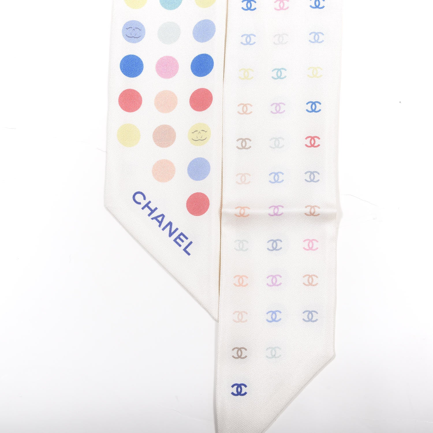 Chanel Silk Polka Dot CC Slim Bandeau Scarf Ivory Multicolor 4 of 4