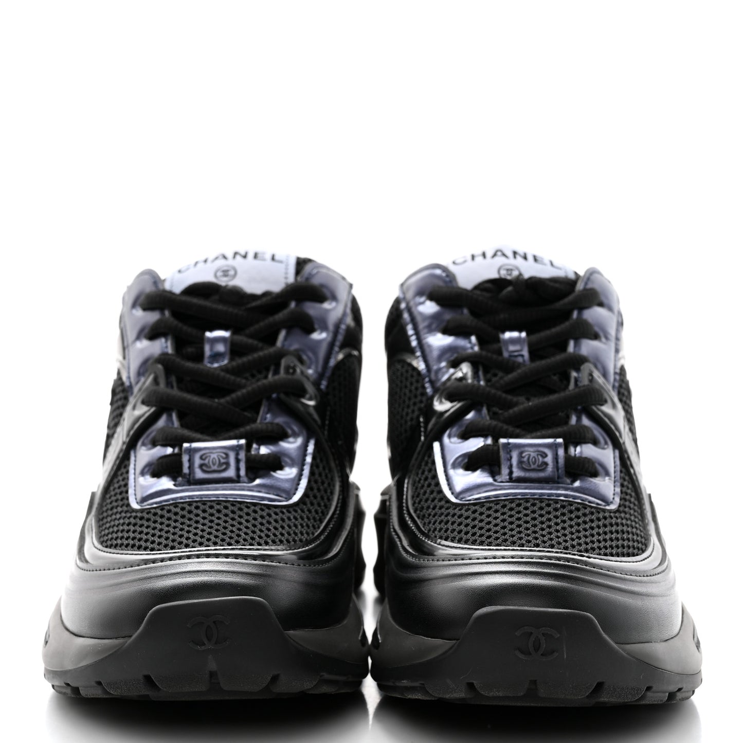 Fabric Laminated Calfskin Stretch CC Womens Sneakers 37 Black