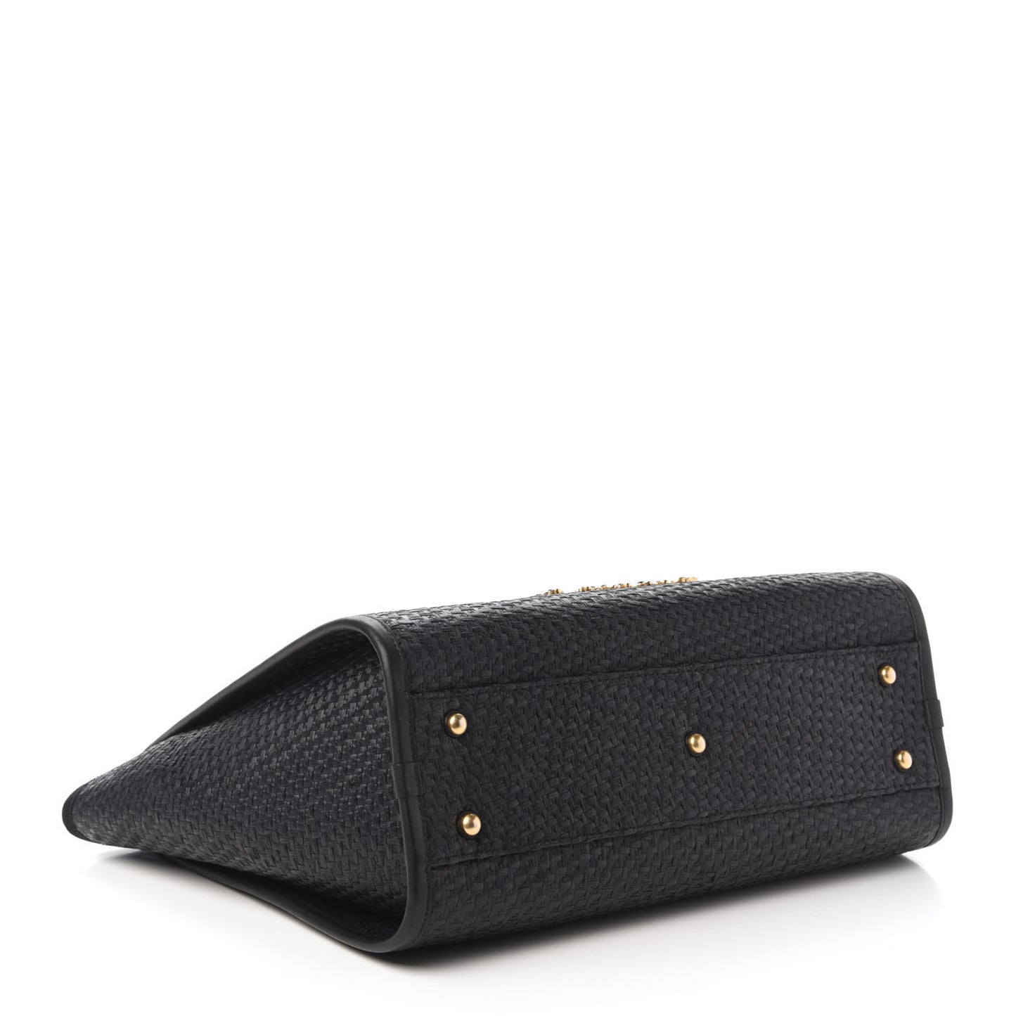 Woven Straw Raffia Small Deauville Tote Black