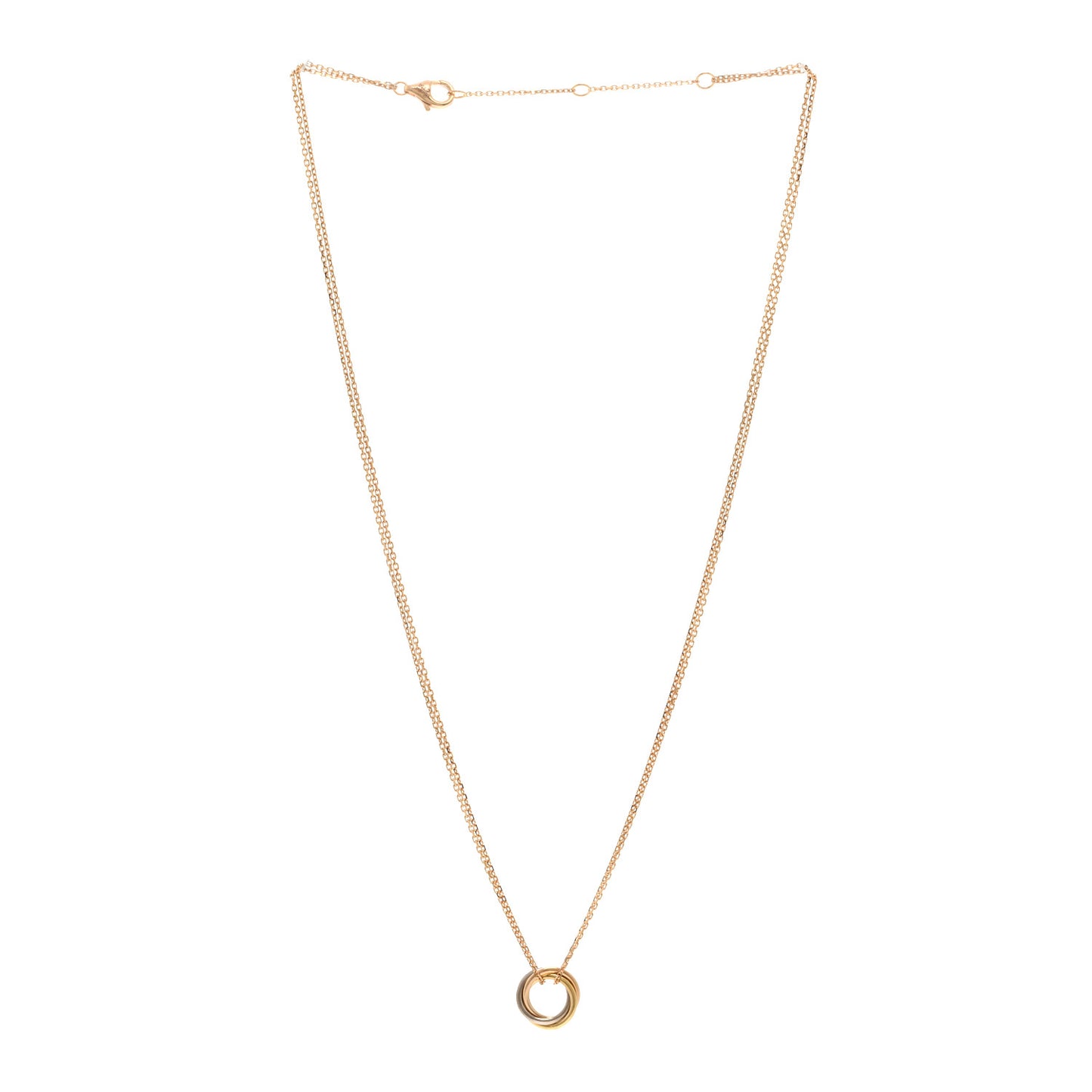 18K Pink Yellow White Gold Trinity Double Chain Pendant Necklace