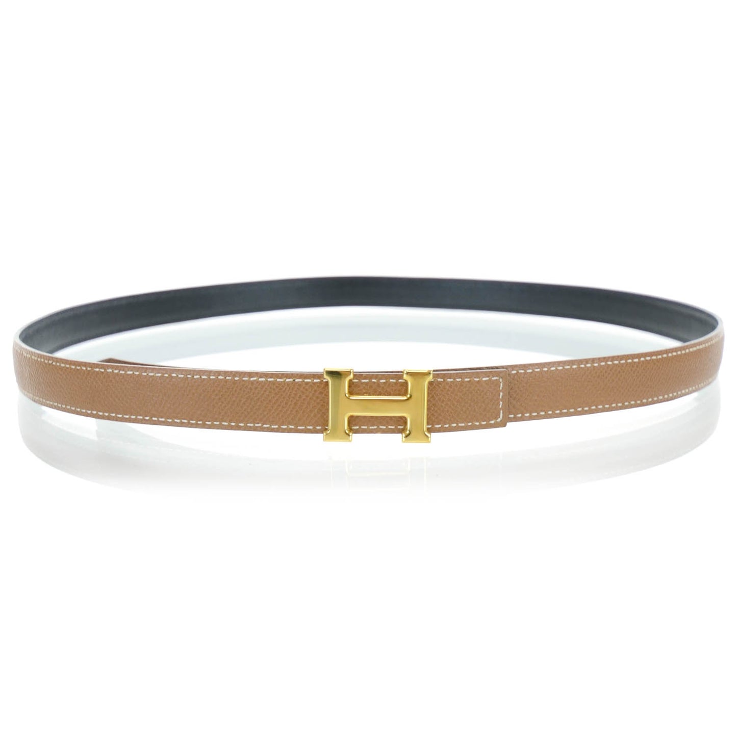 Leather Reversible H Belt 90 Black Gold