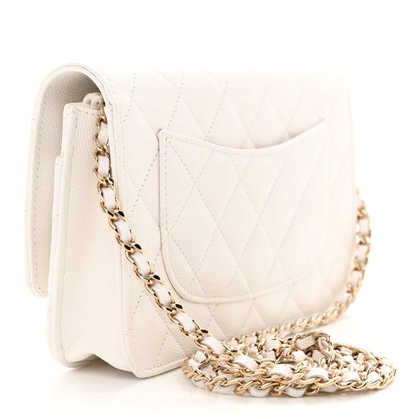 Caviar Quilted Wallet on Chain WOC White