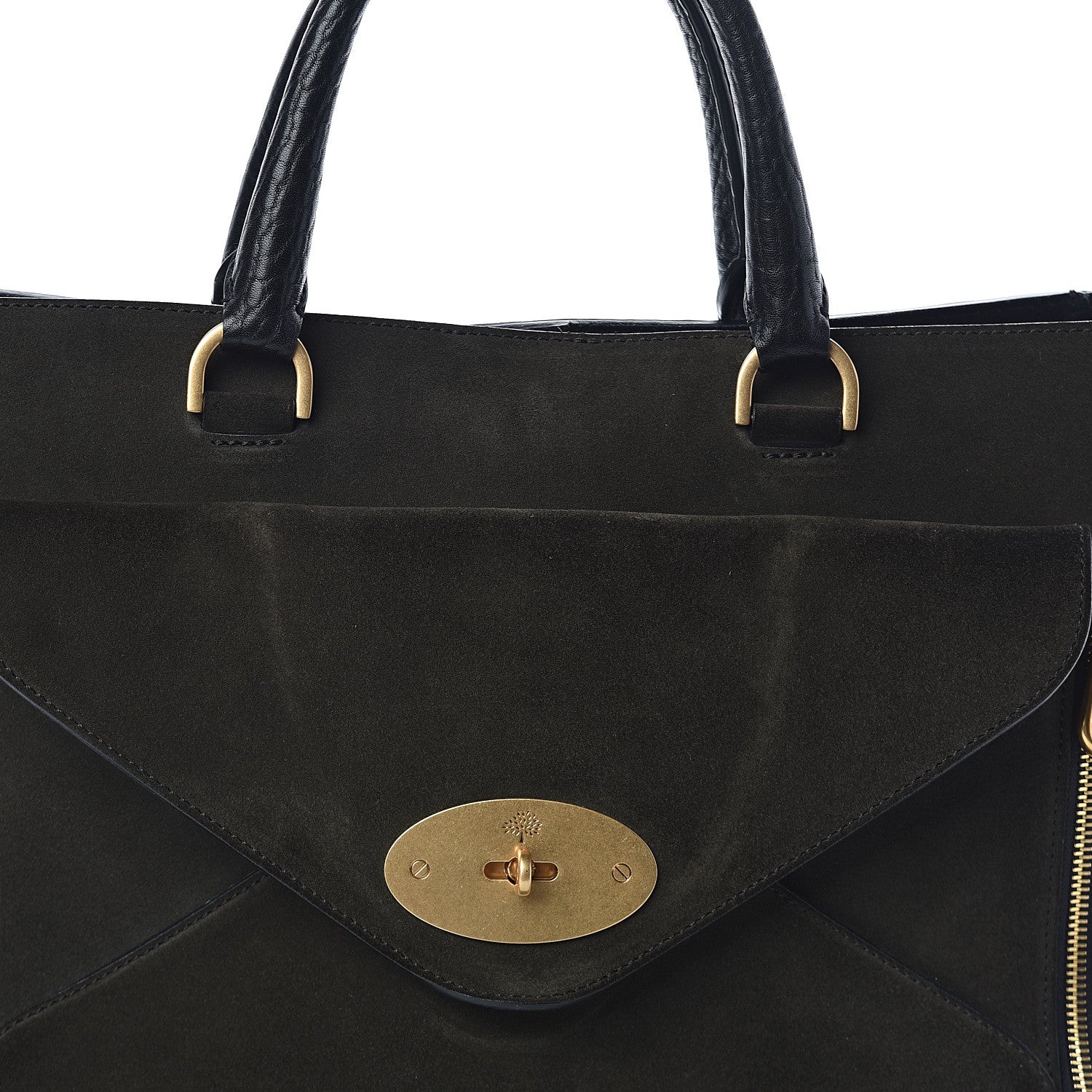 Mulberry Silky Calf Nubuck Medium Willow Tote Black Dark Green 7 of 9
