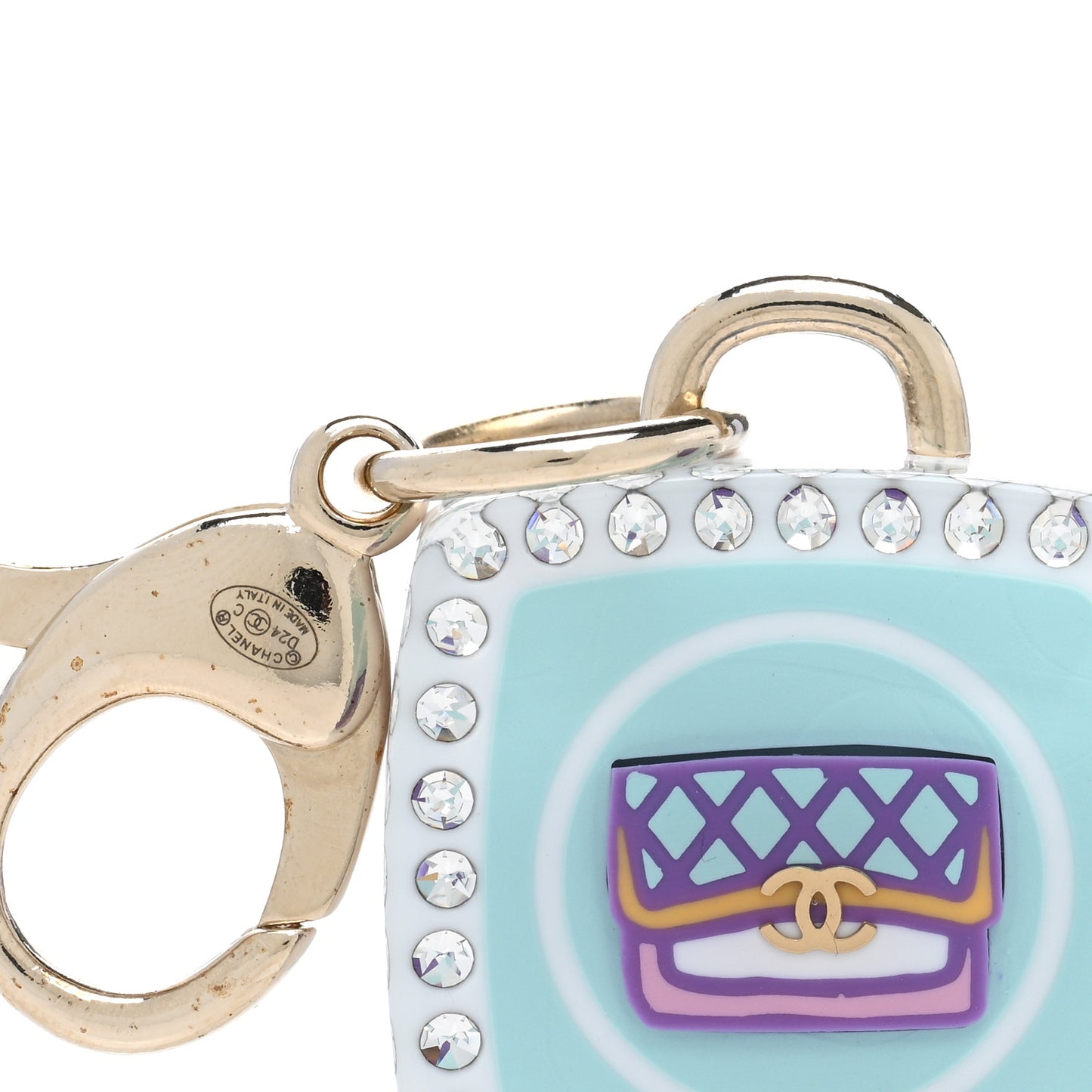 Metal Resin Crystal CC Key Ring Bag Charm Gold Multicolor