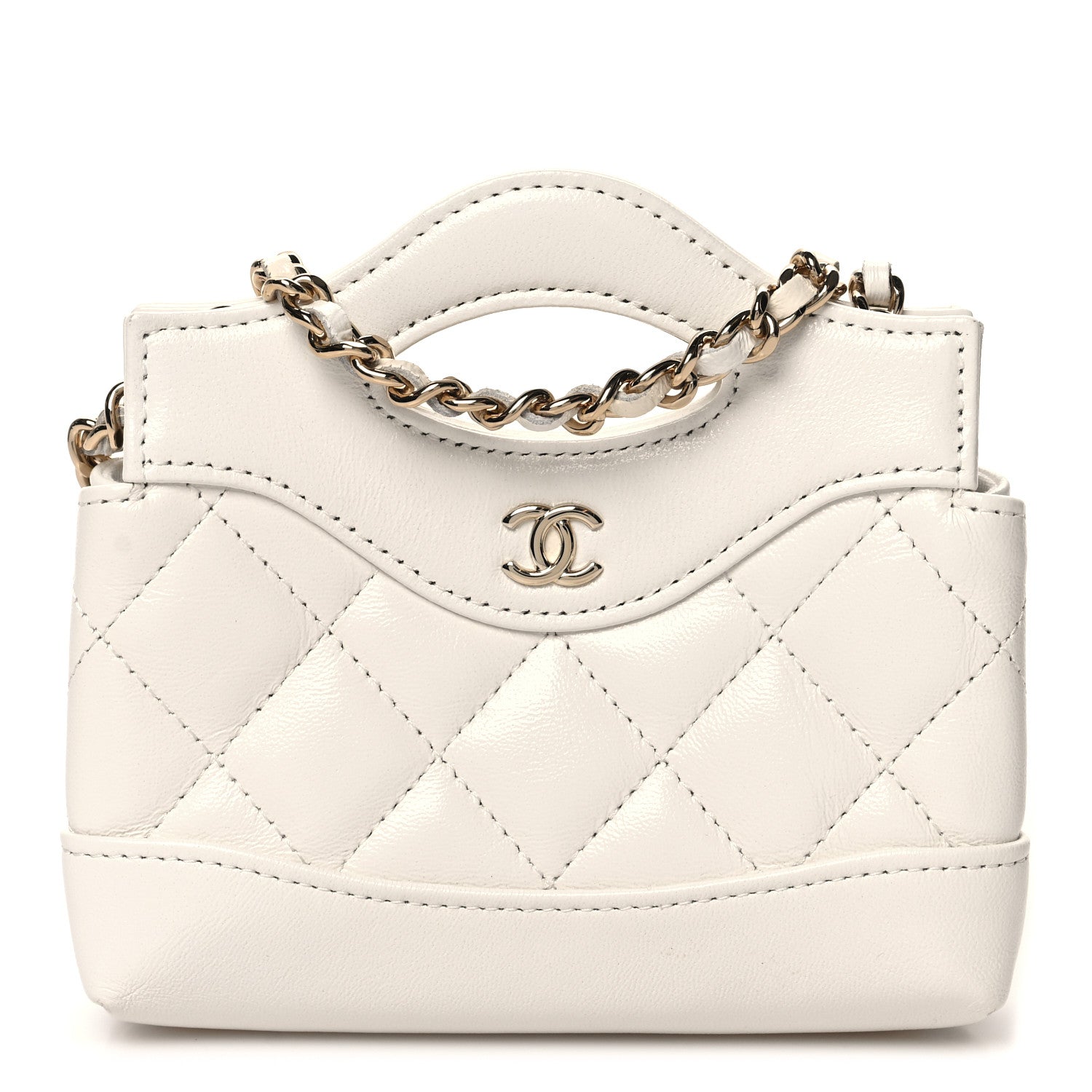 Chanel Shiny Lambskin Quilted Micro 31 Clutch With Chain White