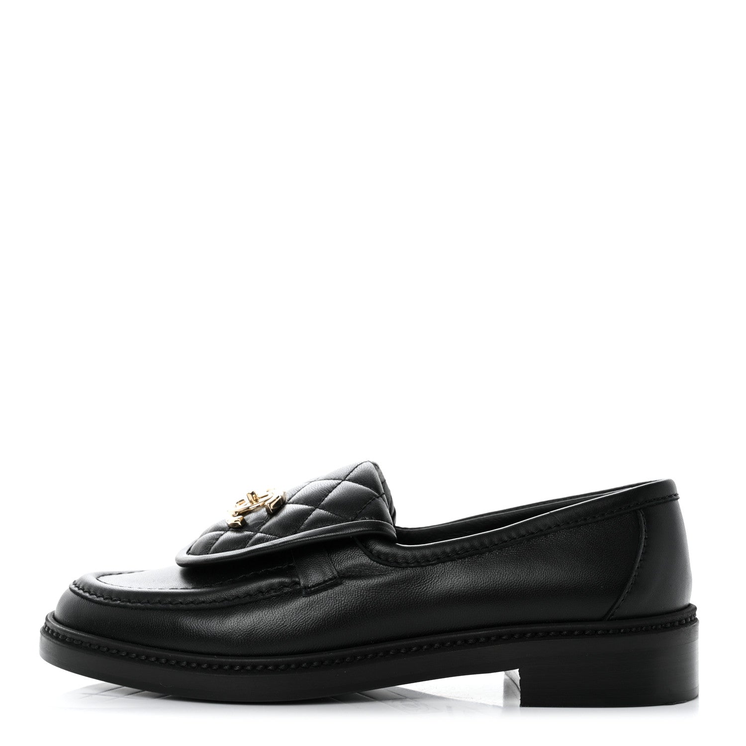 Chanel Lambskin Quilted CC Turnlock Loafers 37.5 Black 1 of 9
