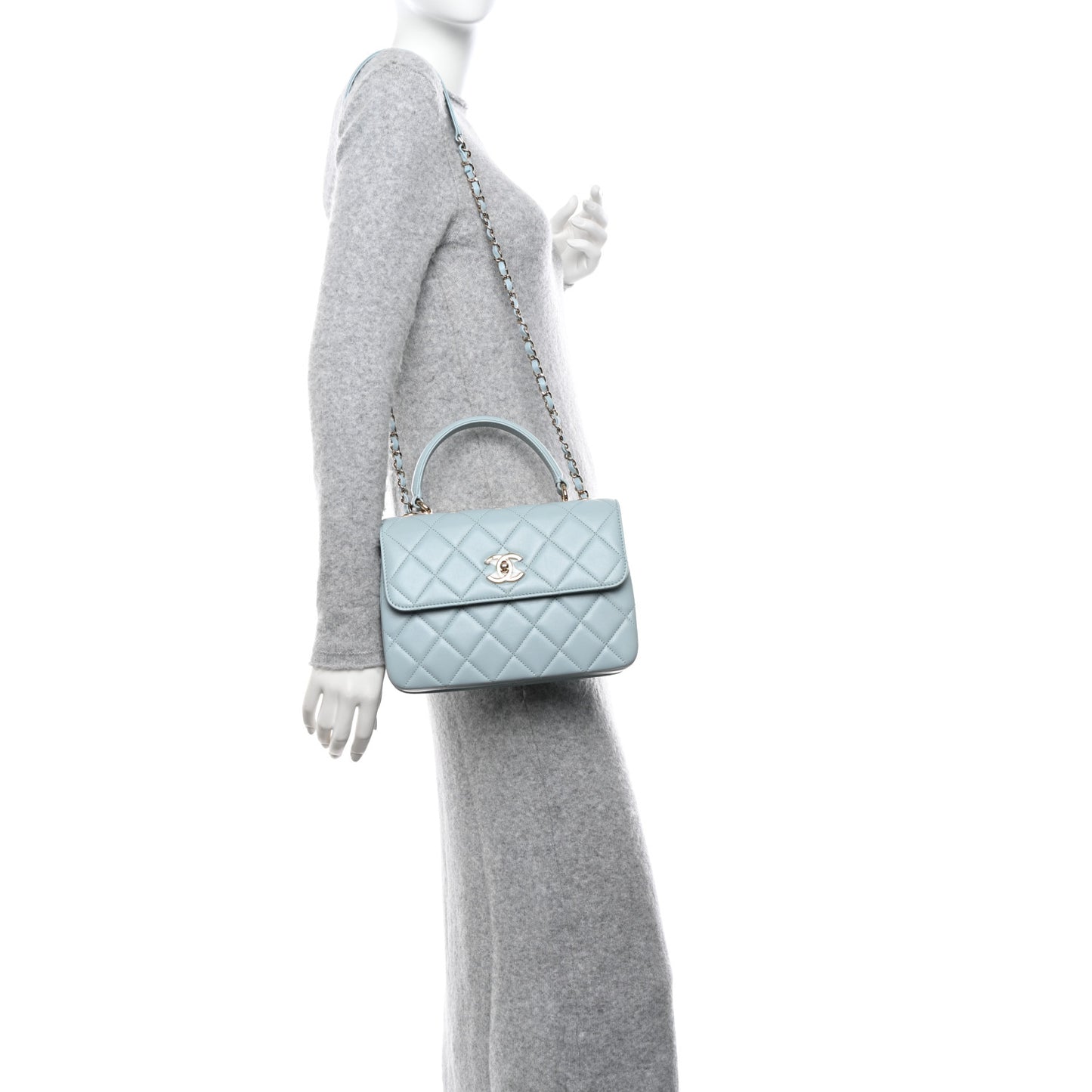 Lambskin Quilted Small Trendy CC Flap Dual Handle Bag Light Blue