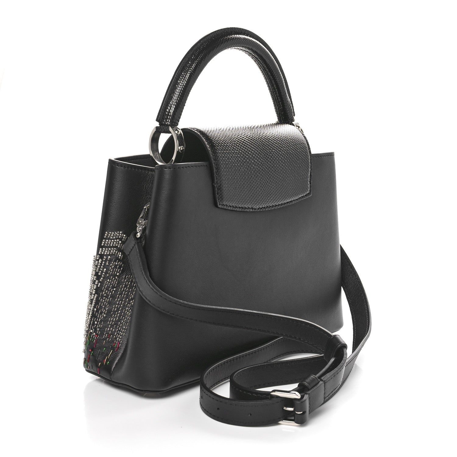 Louis Vuitton Calfskin Karung Beaded 57th Street NYC Skyline Capucines BB Black 2 of 10