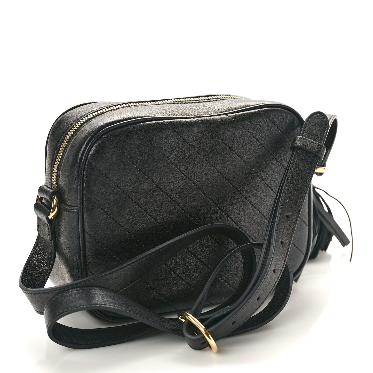 Sakai Be Green Calfskin Diagonal Stitched Small Blondie Shoulder Bag Black