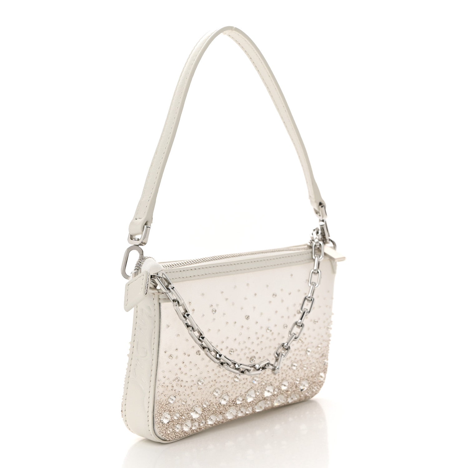 Christian Louboutin Mesh Fabric Crystal Embellished Mini Loubila Chain Clutch Bianco Silver 3 of 10