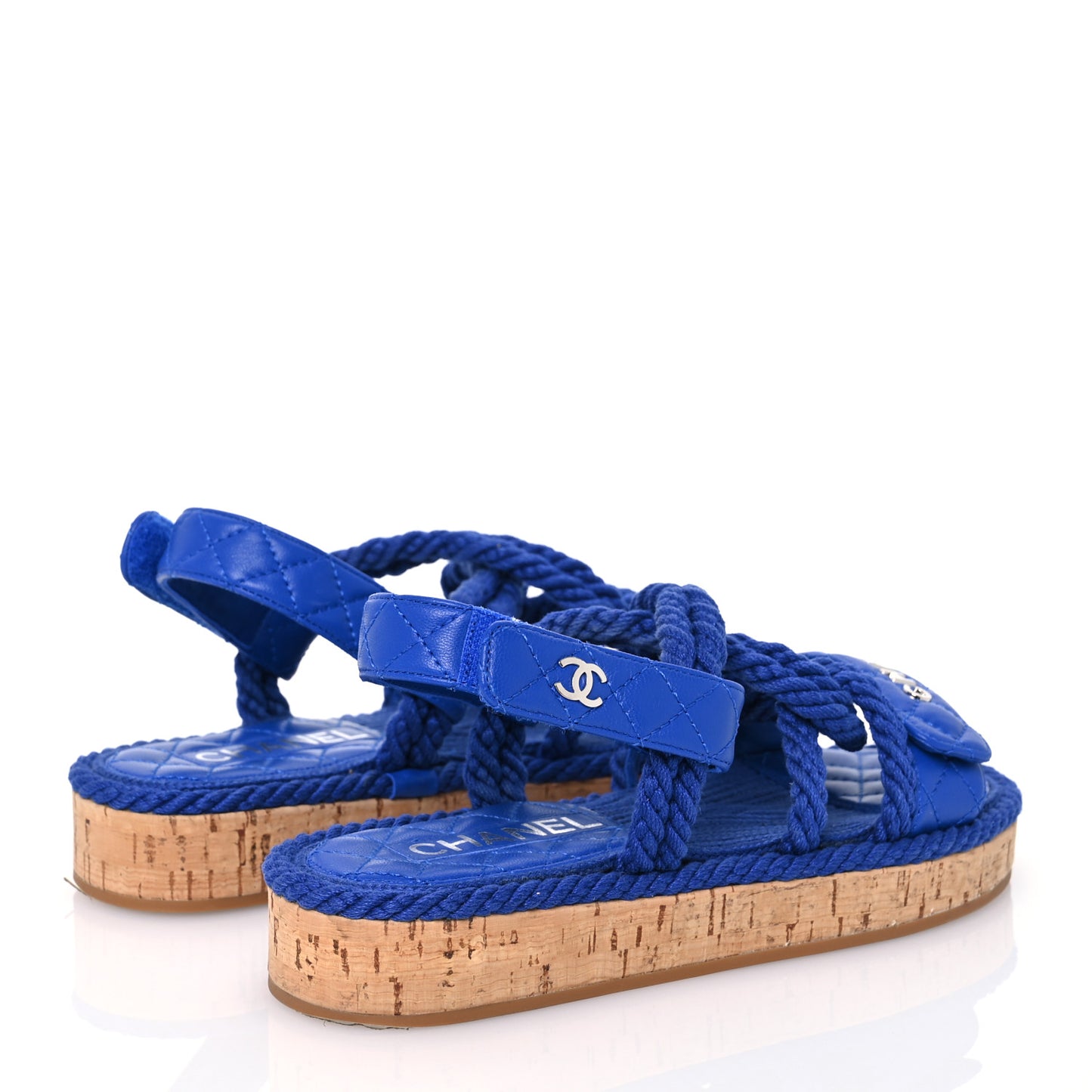 Cord Lambskin Quilted Logo Sandals 36 Blue