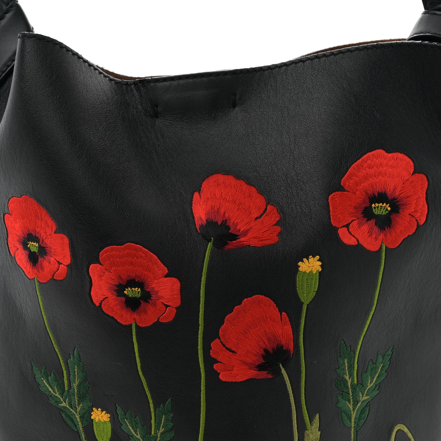 Eco Alter Nappa Embroidered Flower Bucket Bag Black