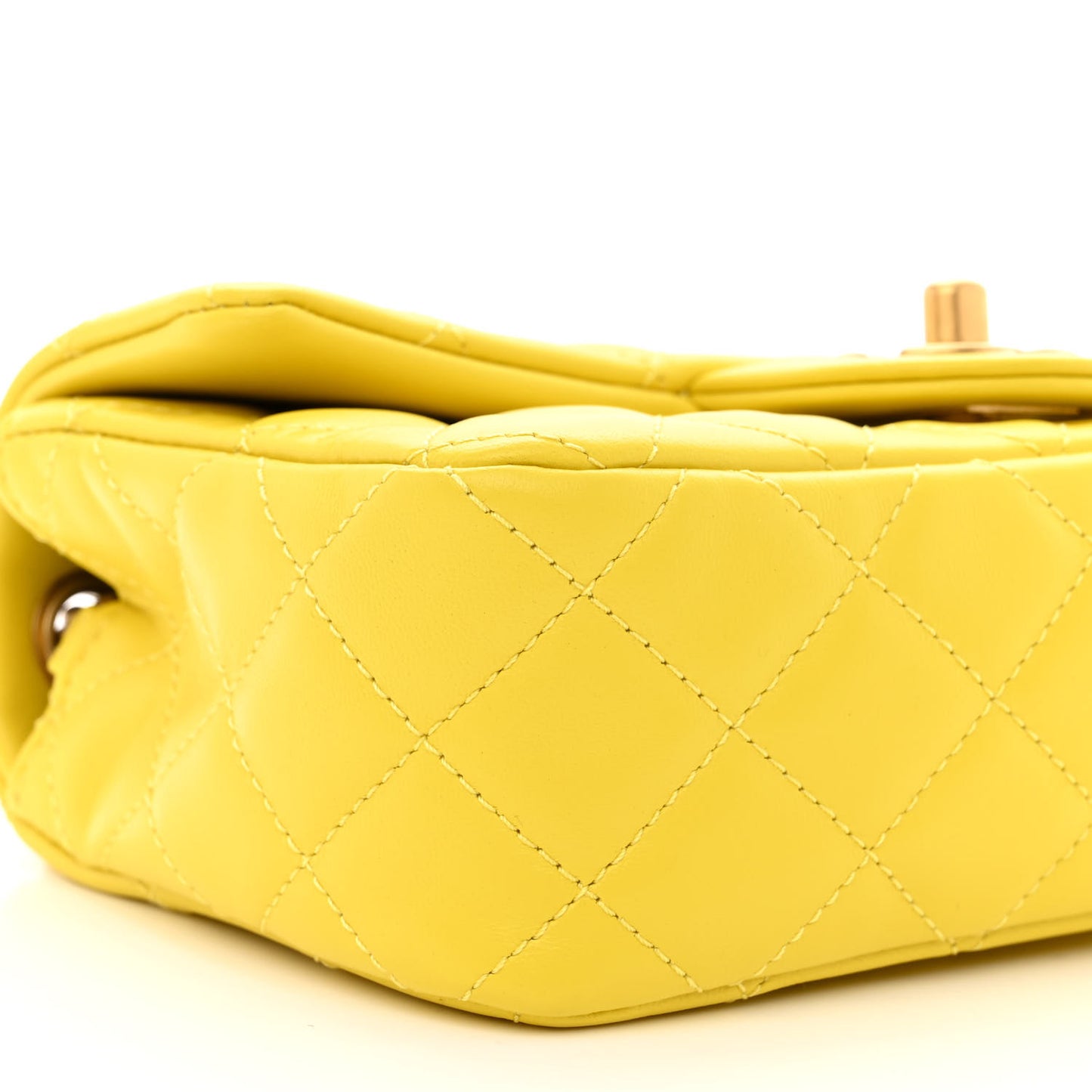 Lambskin Quilted Mini Rectangular Pearl Crush Flap Yellow