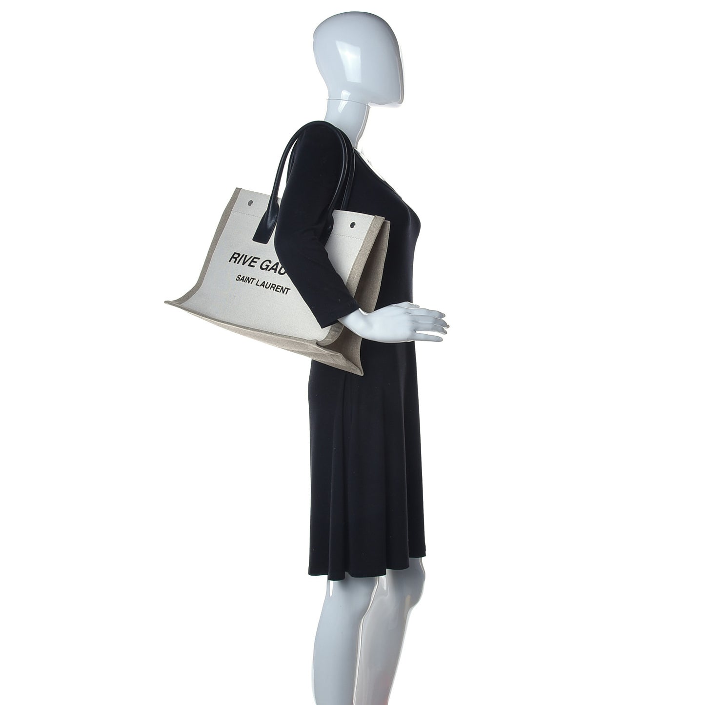Linen Calfskin Small Rive Gauche Tote Greggio Natural