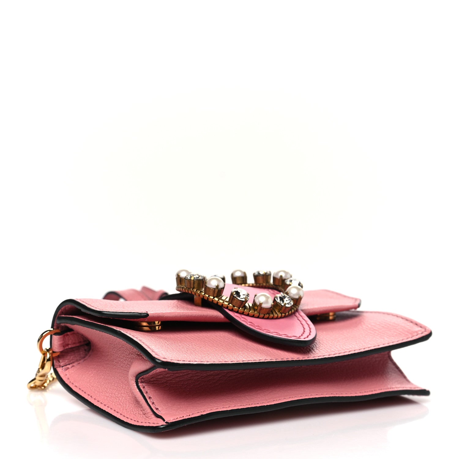 Miu Miu Goatskin Madras Soft Calfskin Crystal Pearl Embellished Shoulder Bag Rosa 4 of 10