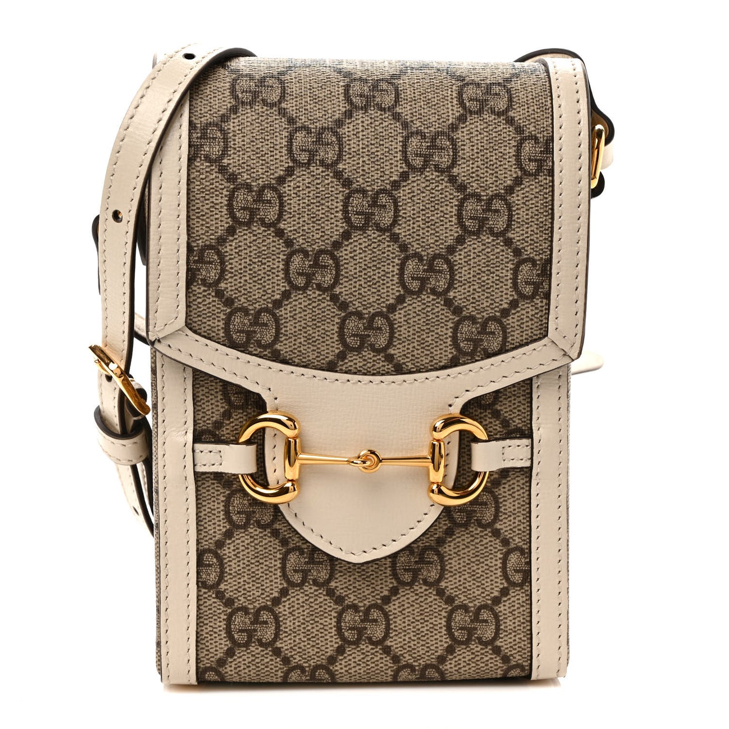 GG Supreme Monogram Azalea Calfskin Mini Horsebit 1955 Crossbody Bag Beige Ebony Mystic White