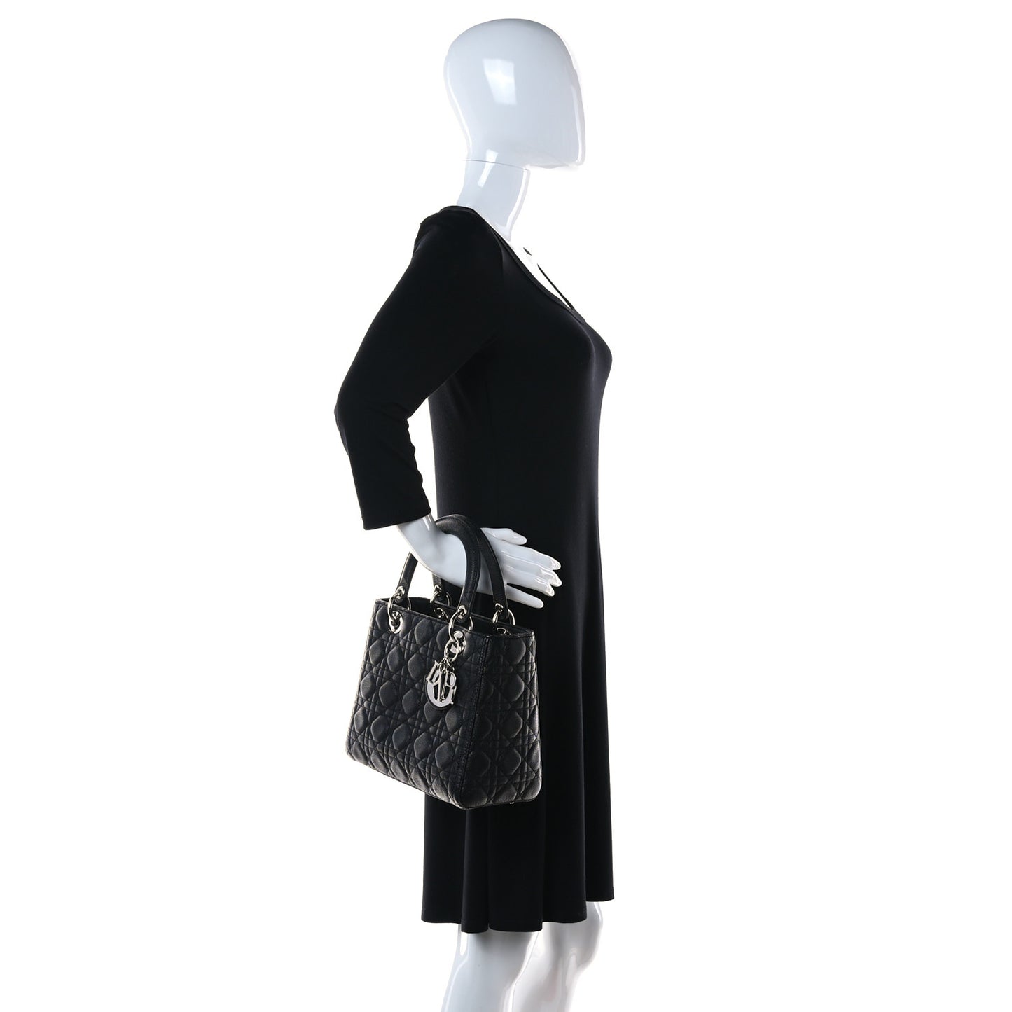 Grained Calfskin Cannage Medium Lady Dior Black