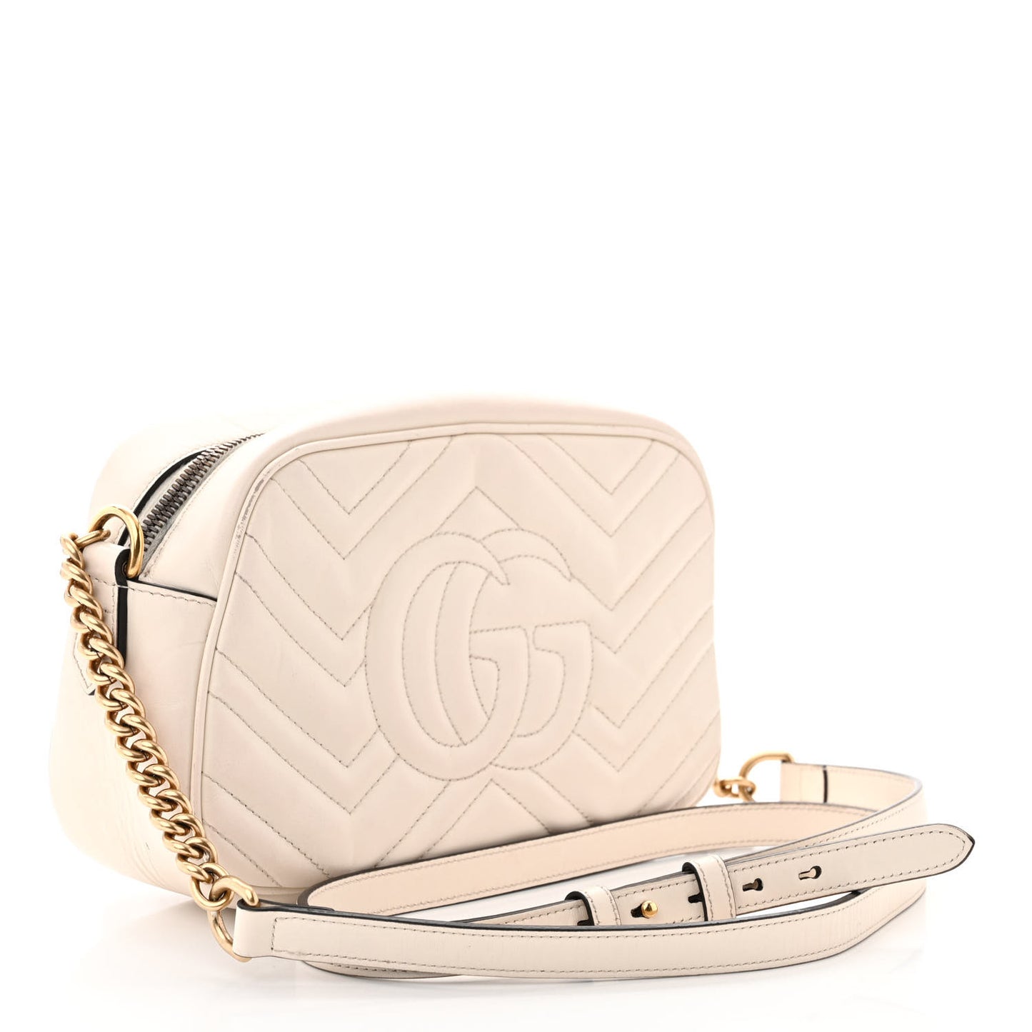 Calfskin Matelasse Small GG Marmont Chain Shoulder Bag White