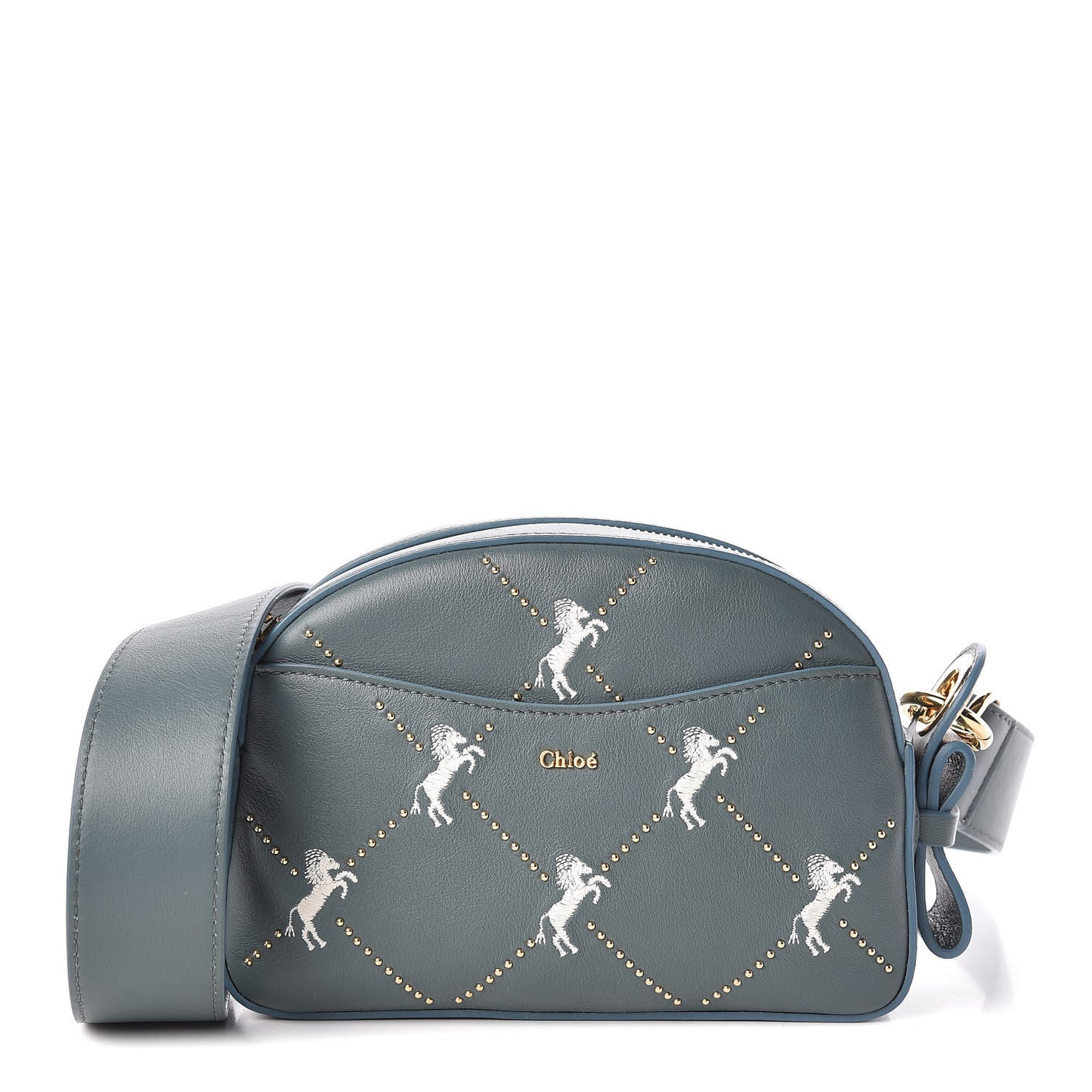 Smooth Calfskin Little Horses Embroidered Shoulder Bag Cloudy Blue