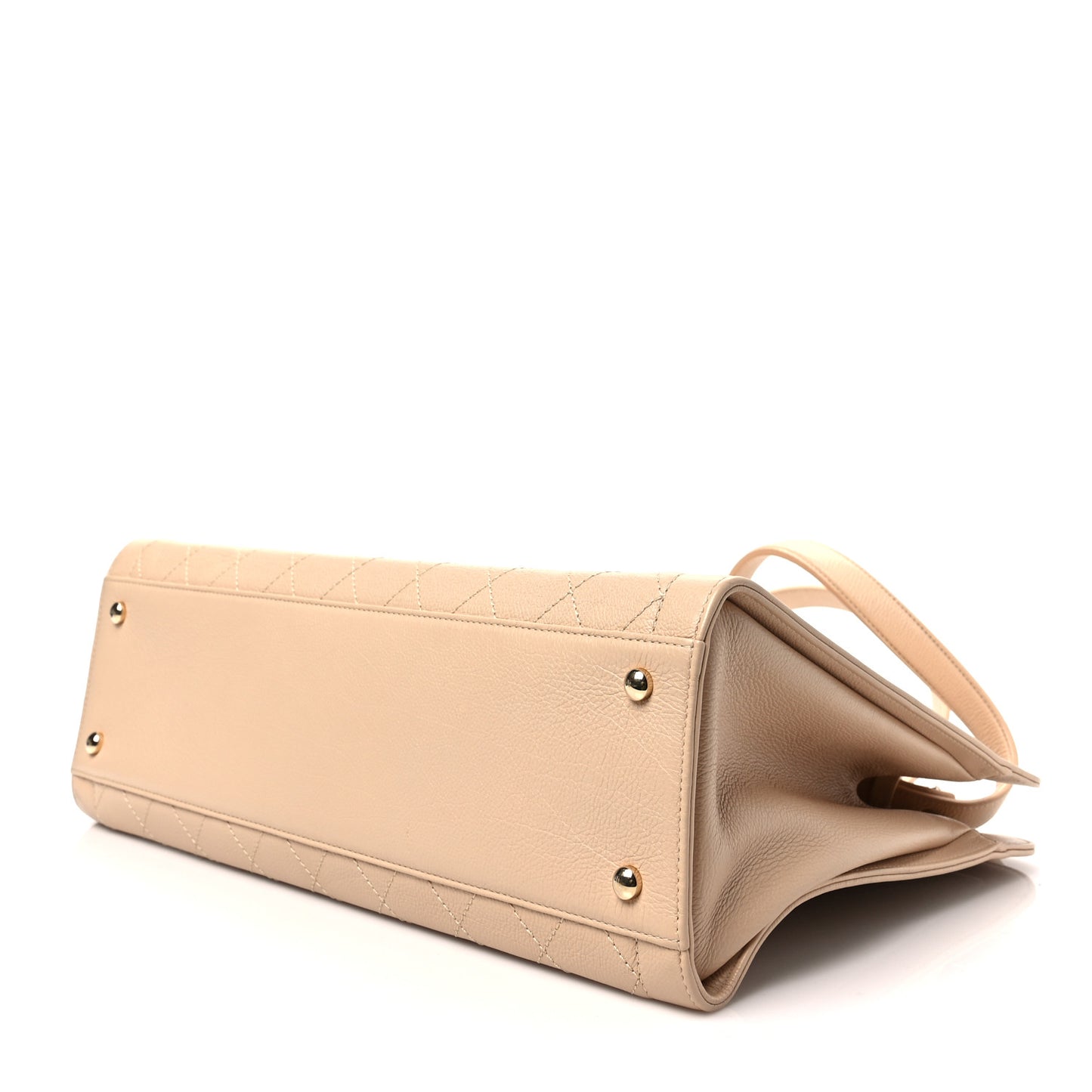 Grained Calfskin Stitched Large Label Click Shopper Tote Light Beige