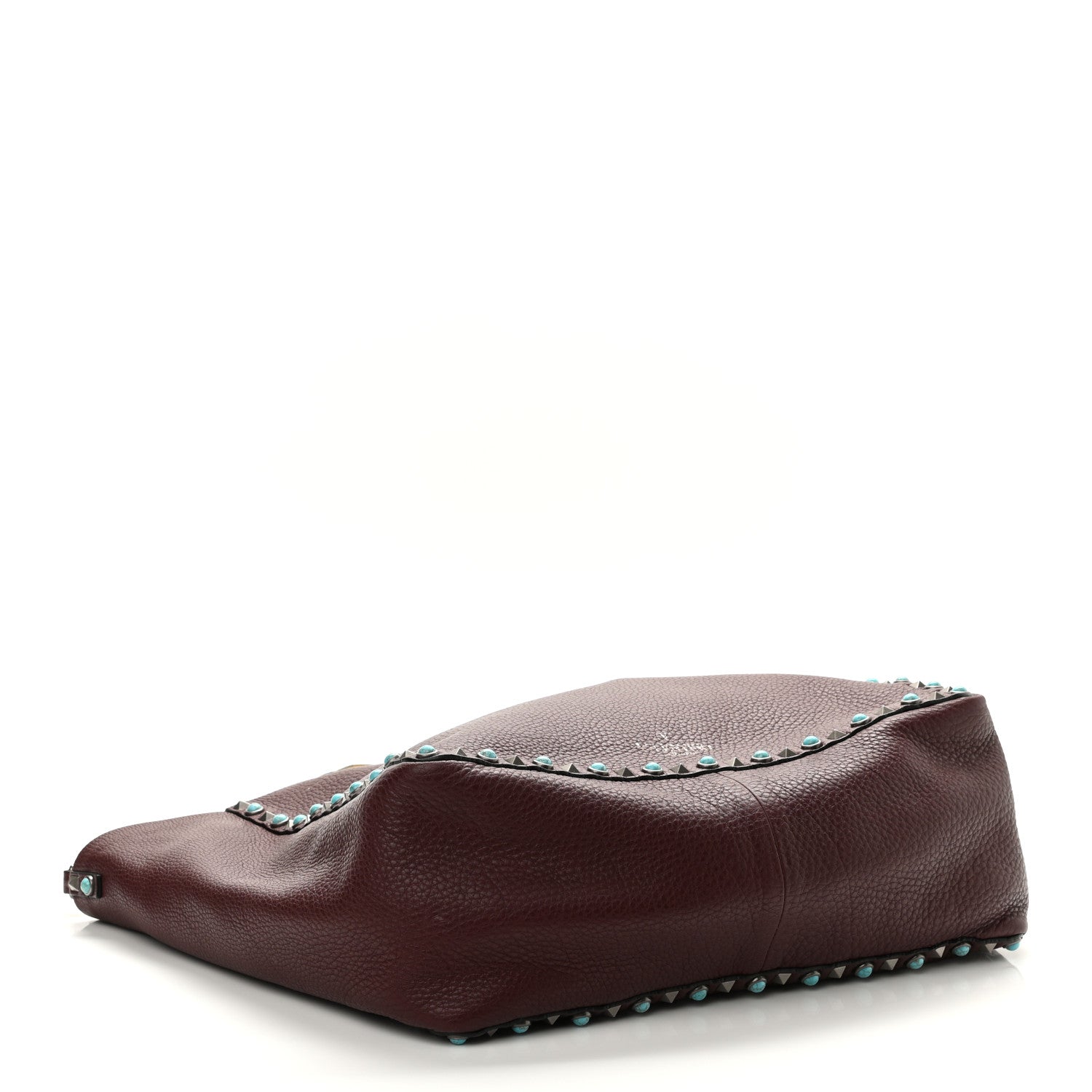 Valentino Garavani Stampa Alce Calfskin Medium Guitar Strap Rockstud Rolling Reversible Tote Wine Yellow 6 of 18