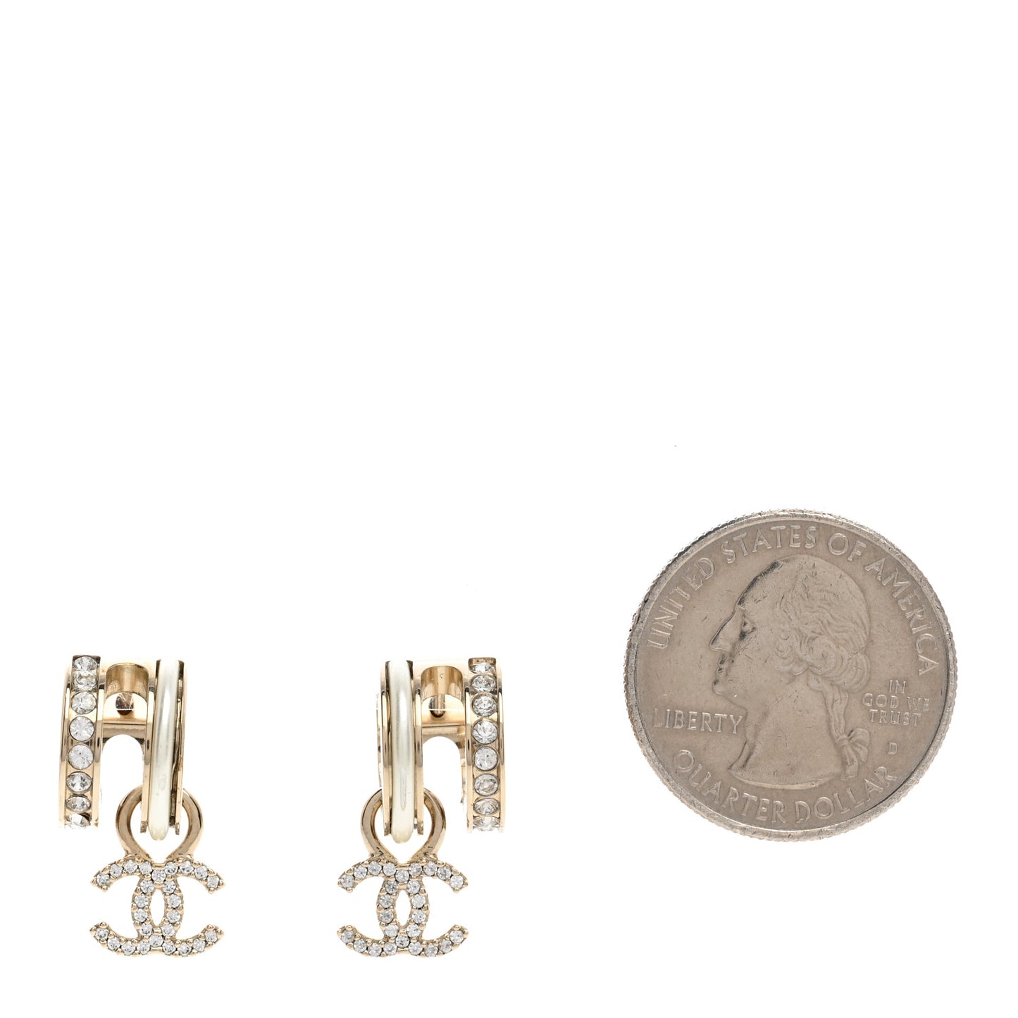 Crystal CC Hoop Drop Earrings Gold Pearly White
