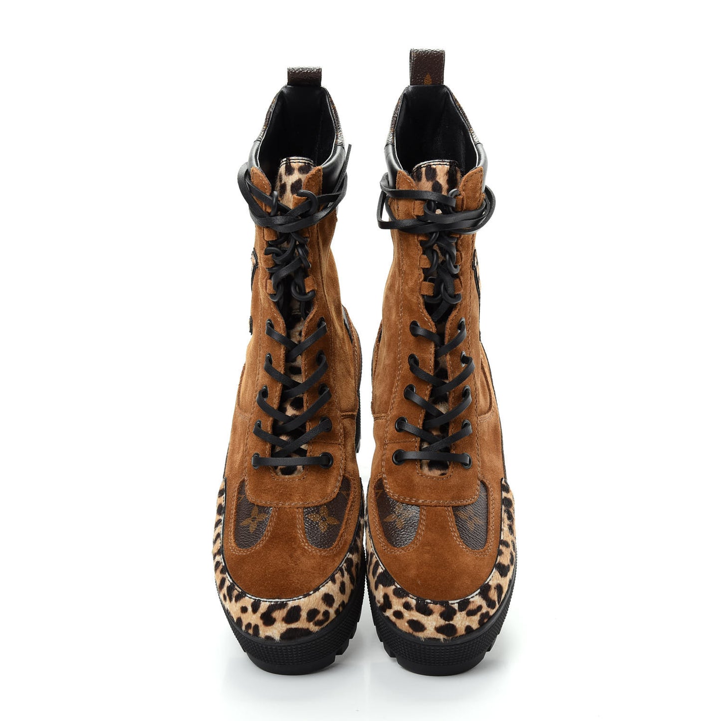 Suede Calfskin Monogram Laureate Platform Desert Boots 38.5 Cognac