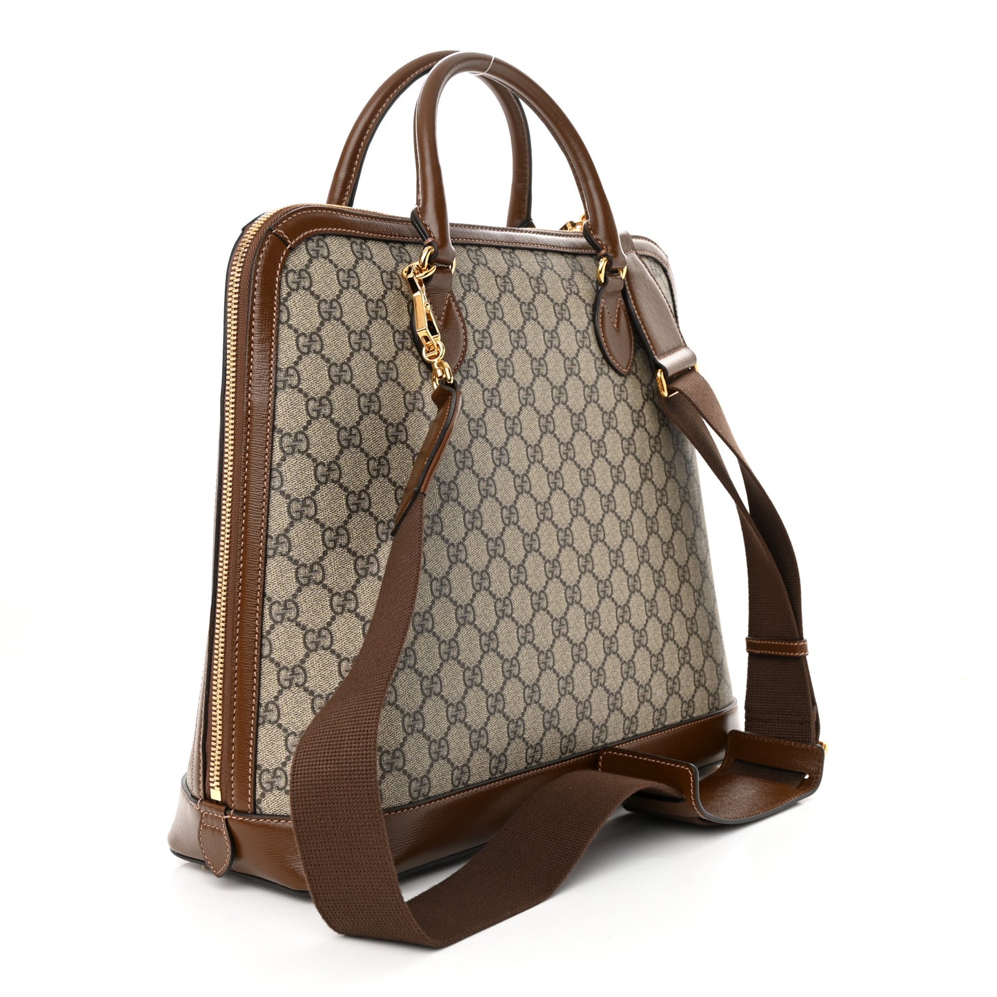 GG Supreme Monogram Azalea Calfskin Horsebit 1955 Duffle Bag Beige Ebony Brown Sugar