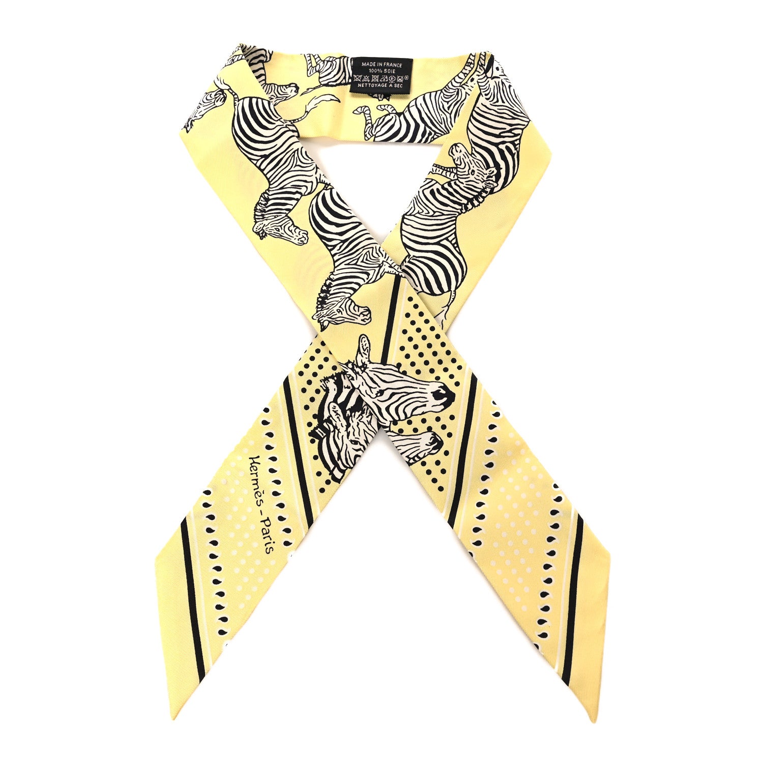 Hermes Silk Les Zebres Twilly Jaune Soufre Black 1829023