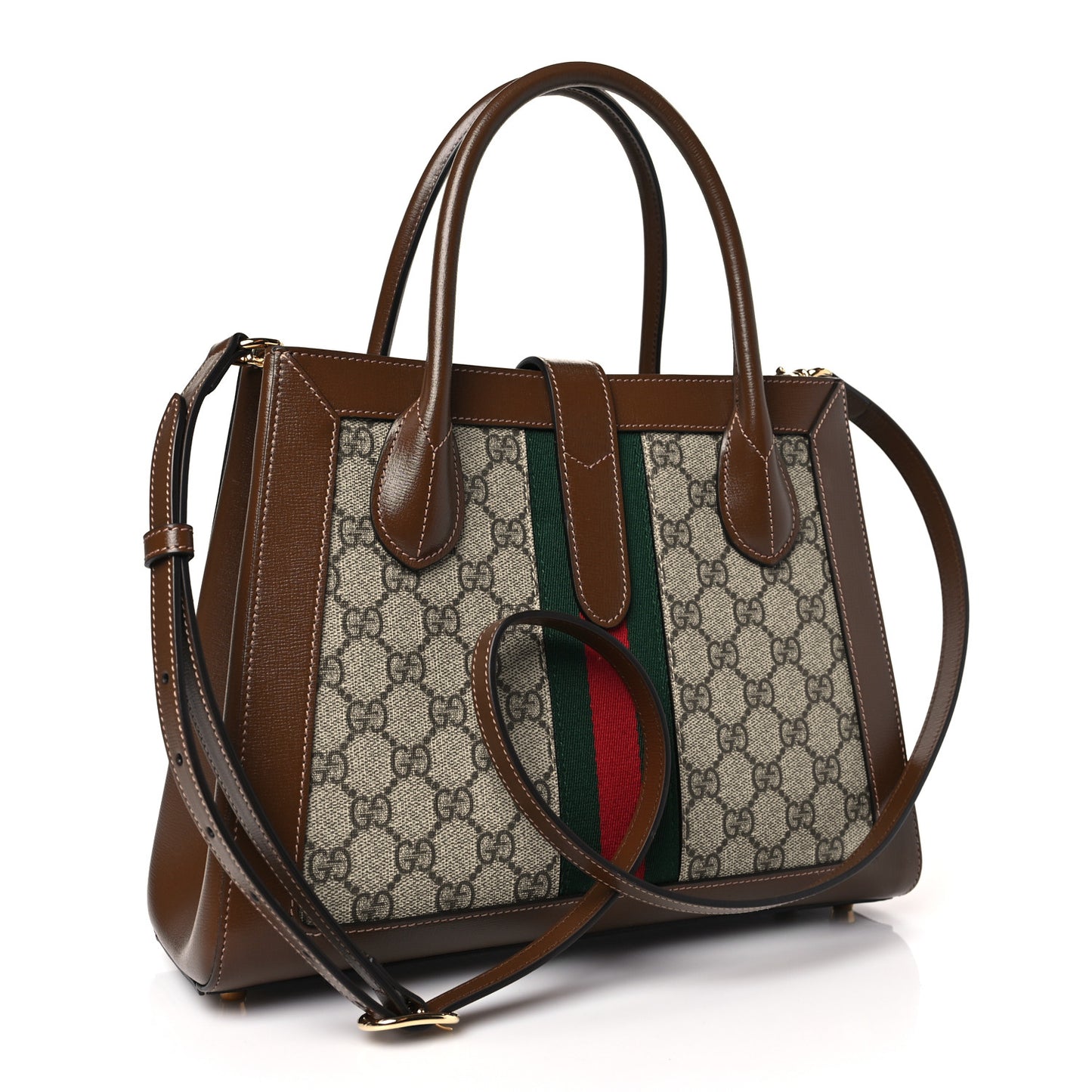 GG Supreme Monogram Azalea Calfskin Web Medium Jackie 1961 Tote Beige Ebony Brown Sugar
