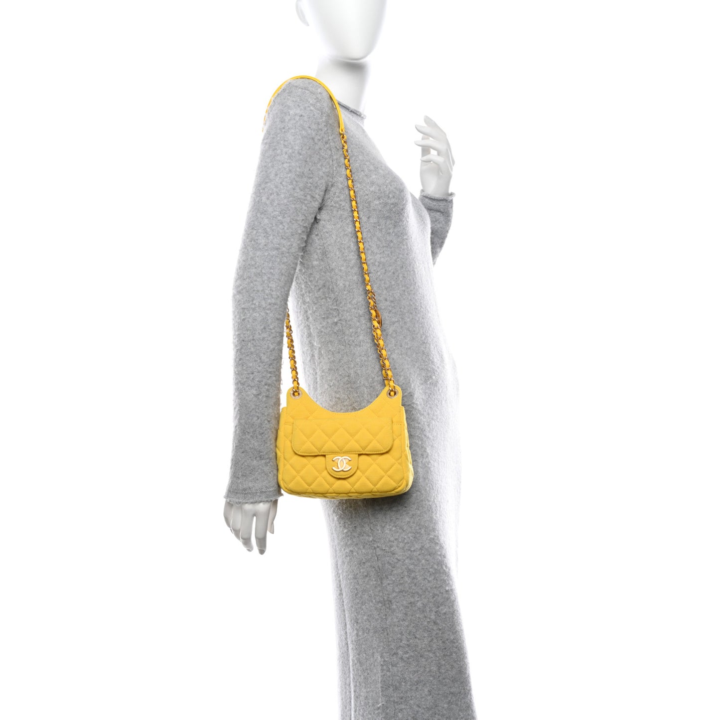 Jersey Quilted Small Wavy CC Hobo Yellow