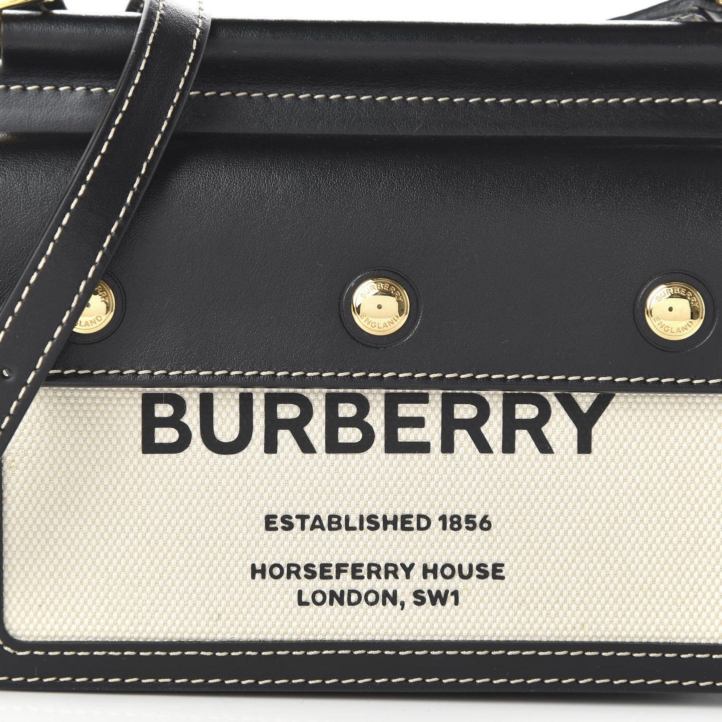 Smooth Calfskin Canvas Horseferry Print Mini Title Bag with Pocket Black