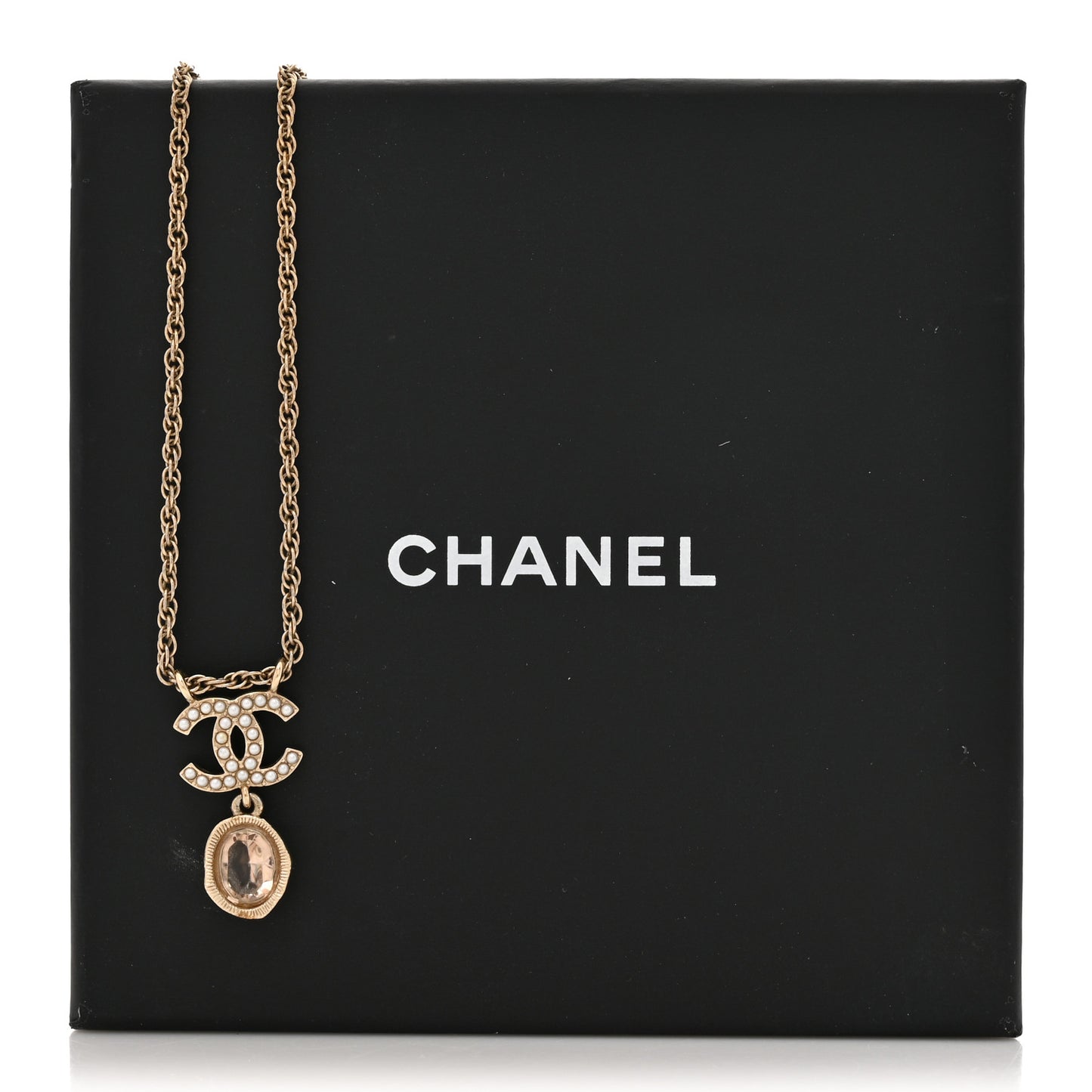 Crystal Pearl CC Necklace Pearly White Gold