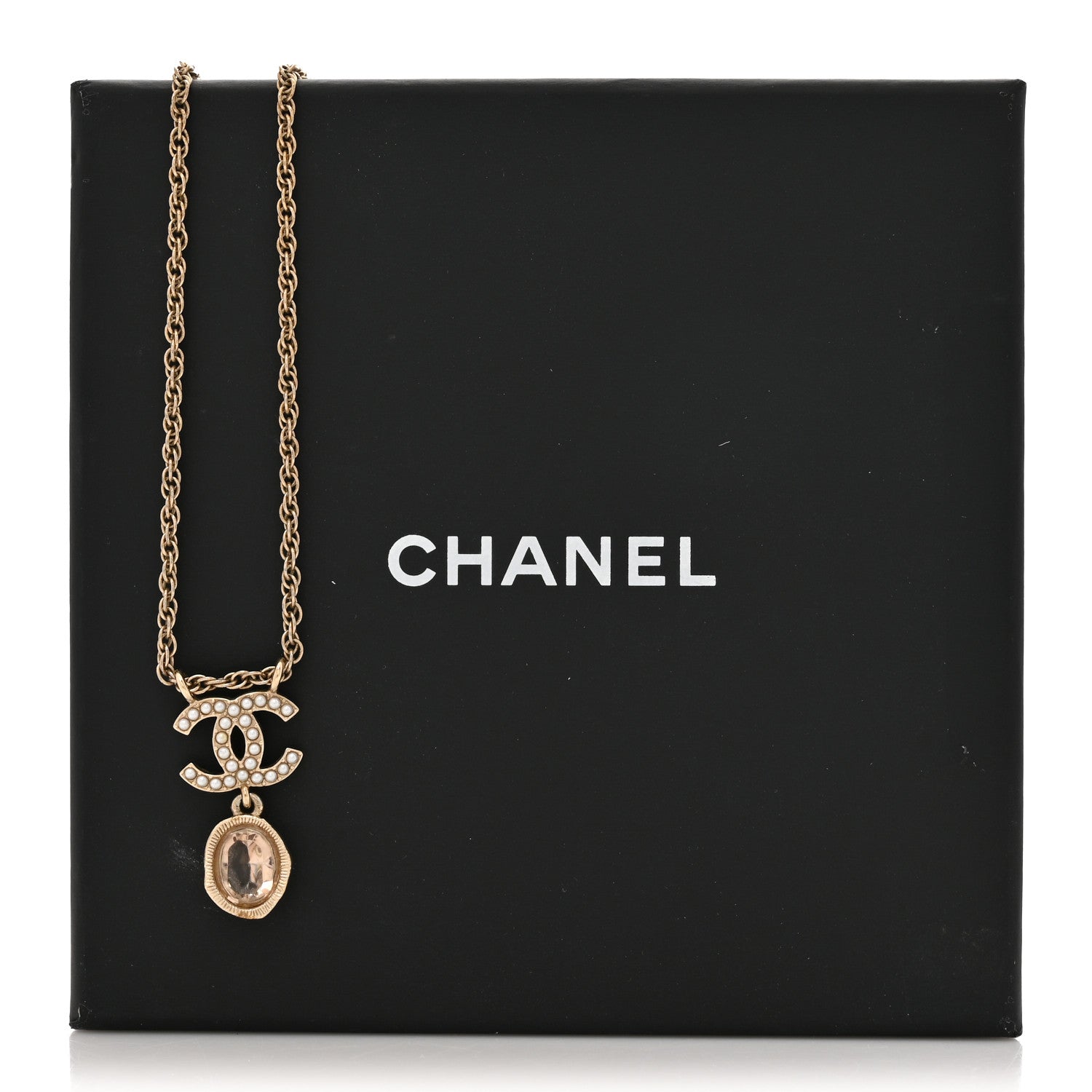 Chanel Crystal Pearl CC Necklace Pearly White Gold 5 of 5
