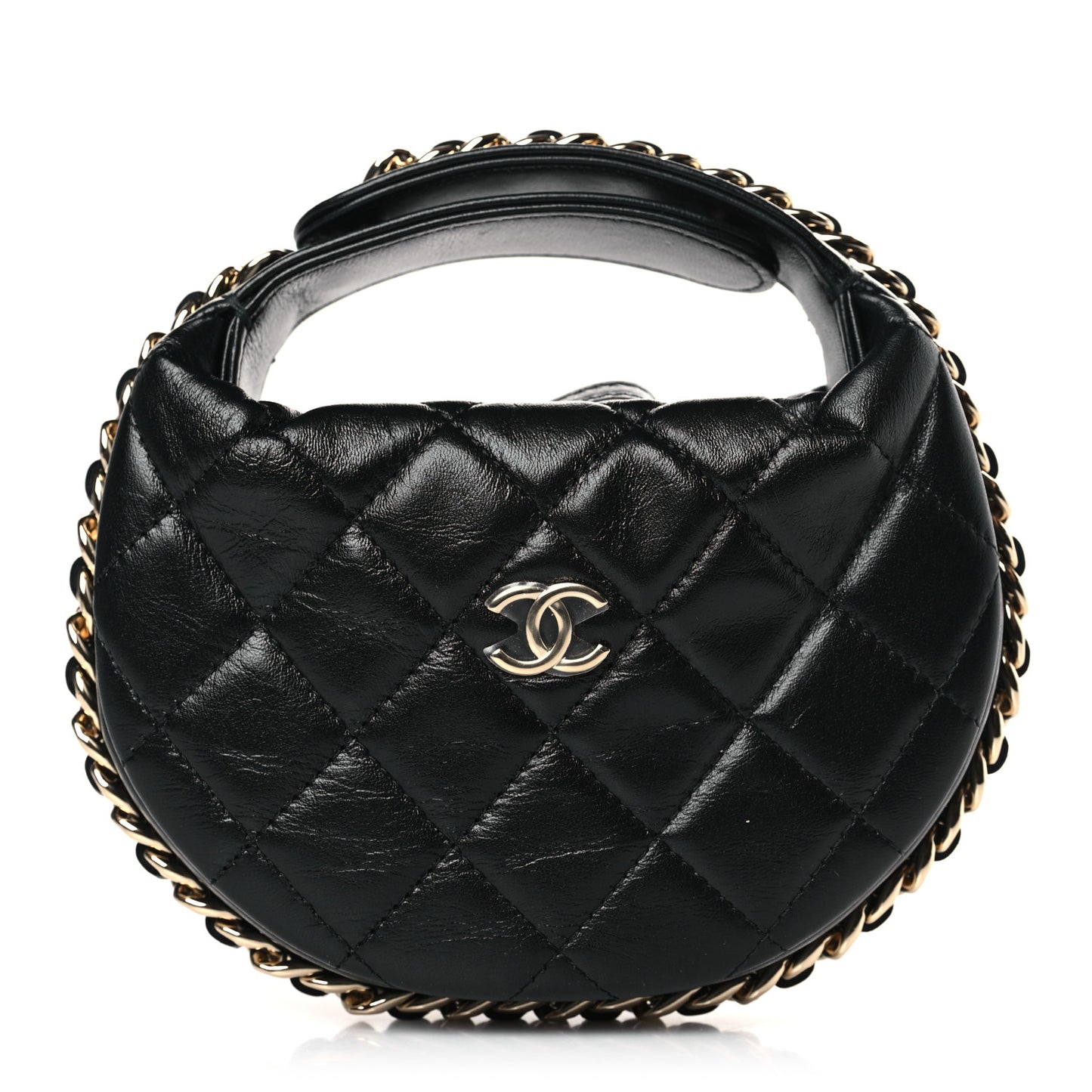 Lambskin Quilted Chain Around Pouch Black
