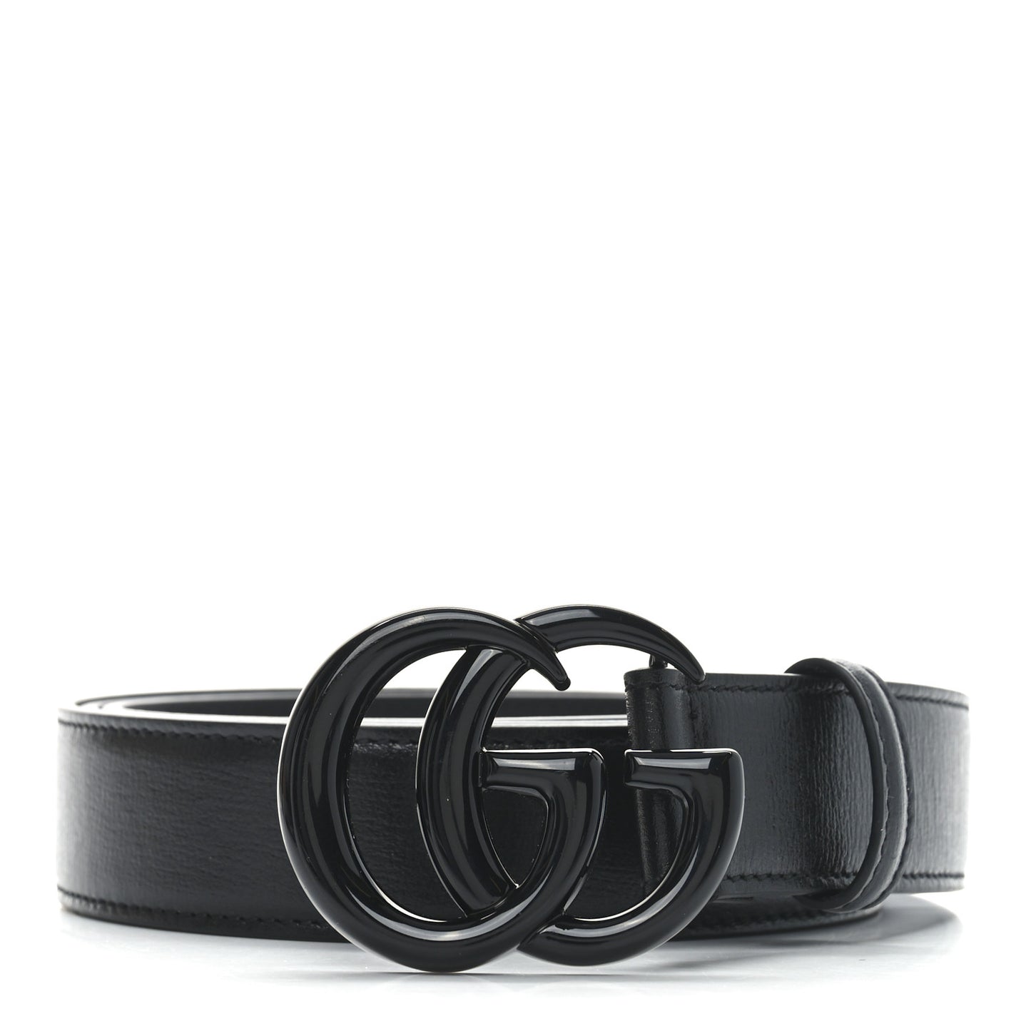 Azalea Calfskin Enamel Monochrome Double G 30mm Belt 105 42 Black