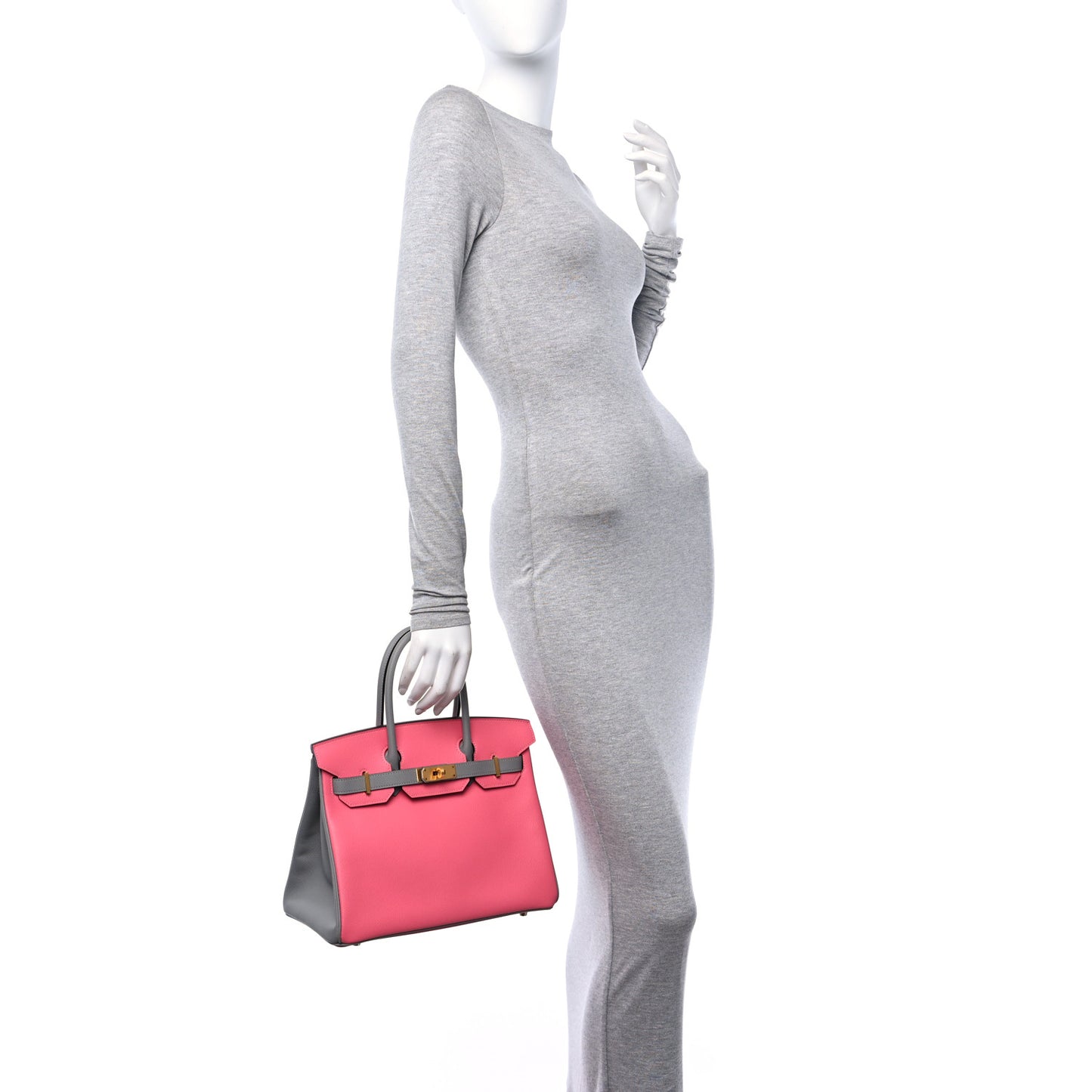 Epsom Horseshoe Birkin 30 Rose Azalee Gris Mouette