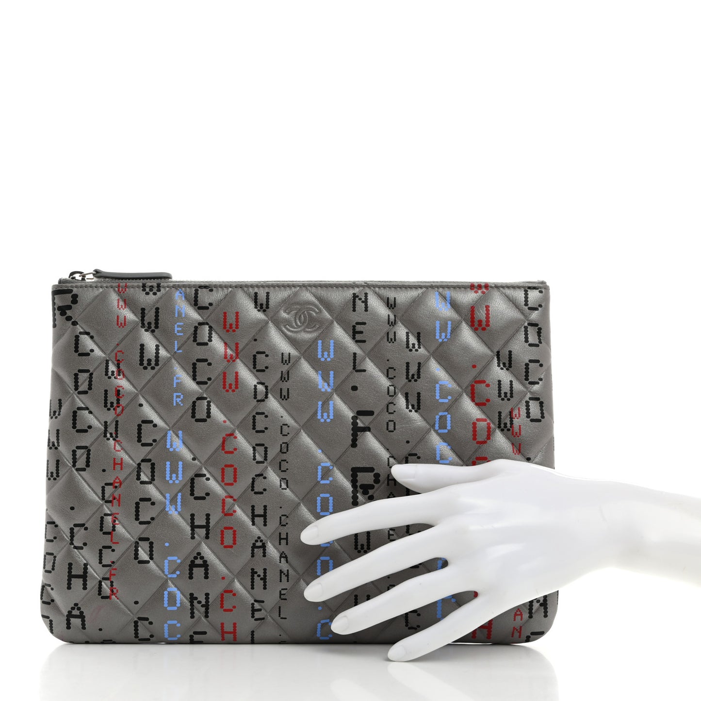 Metallic Lambskin Quilted Medium Data Center Cosmetic Case Silver