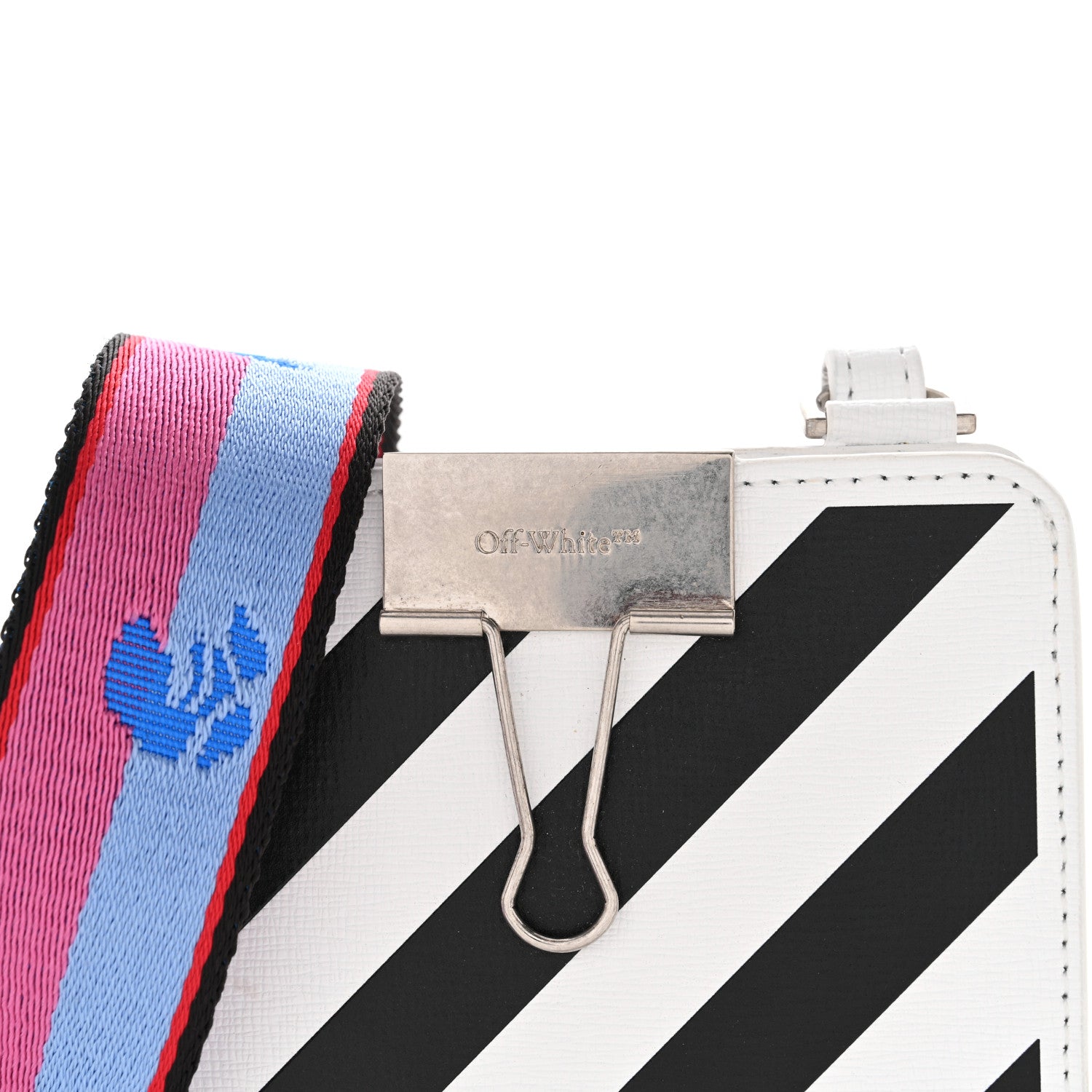 Off-White Saffiano Striped Phone Bag Black White 5 of 7