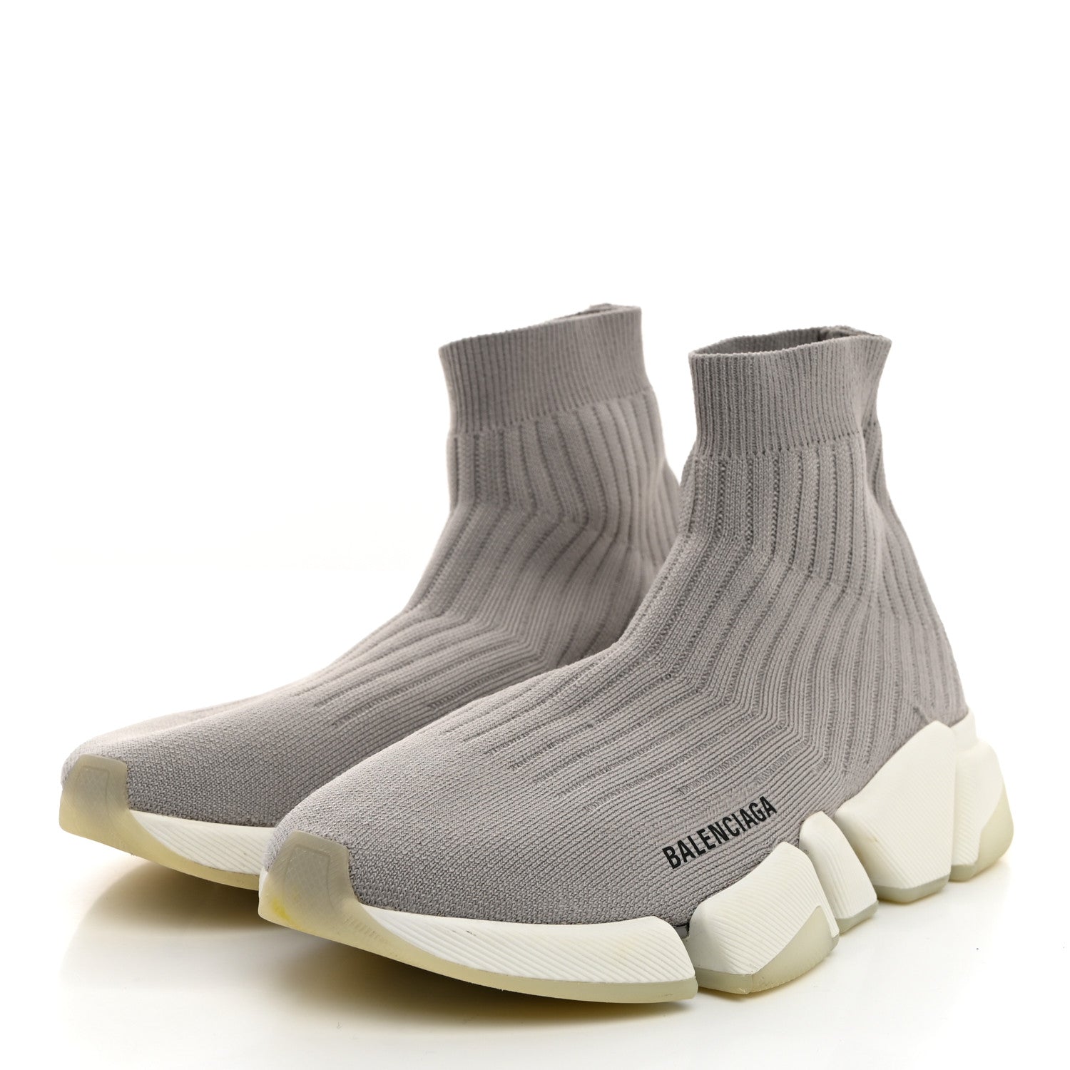 Balenciaga Ribbed Knit Womens Speed 2.0 Transparent Sole Sneakers 40 Baltic Grey White 3 of 8