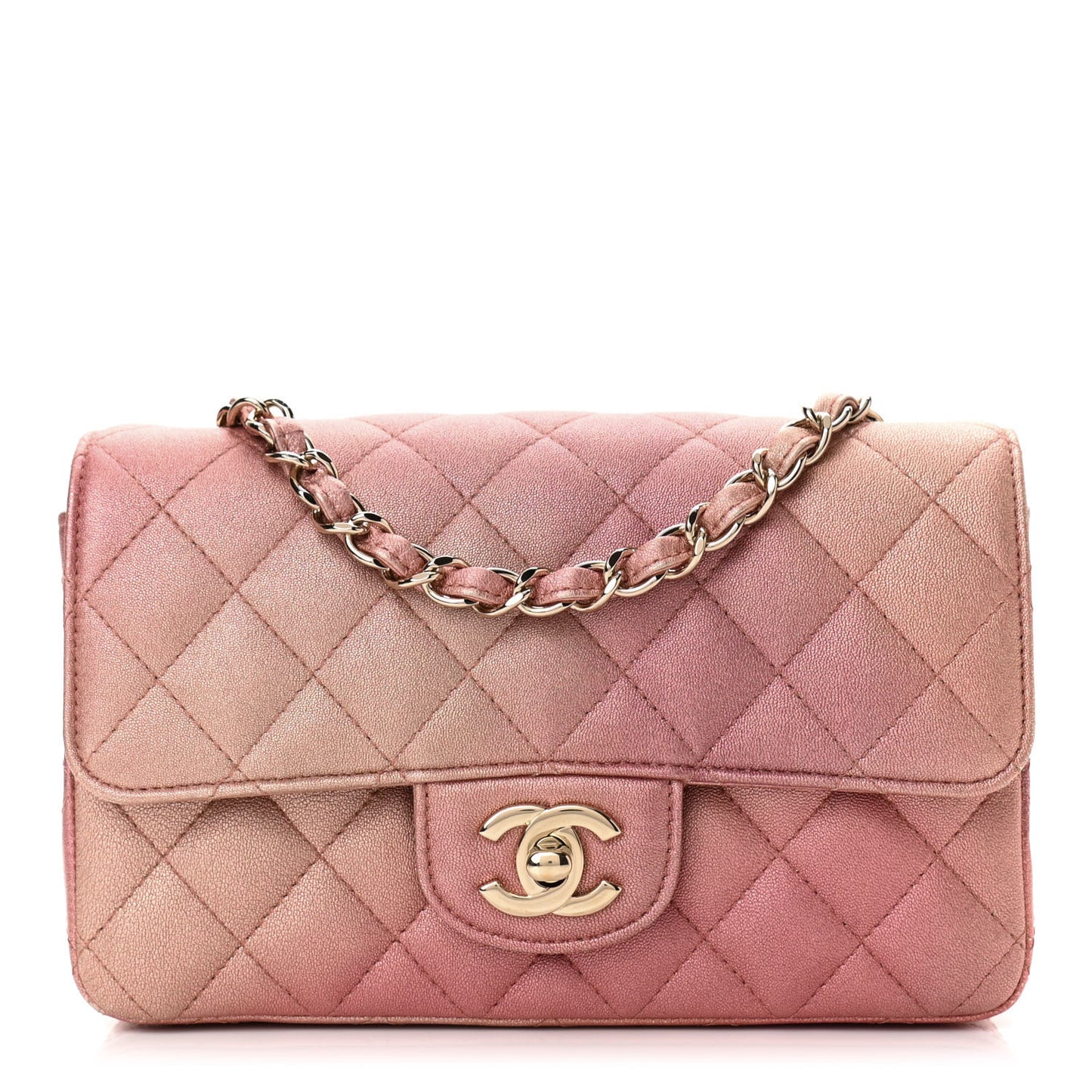 Metallic Lambskin Quilted Ombre Mini Rectangular Flap Pink
