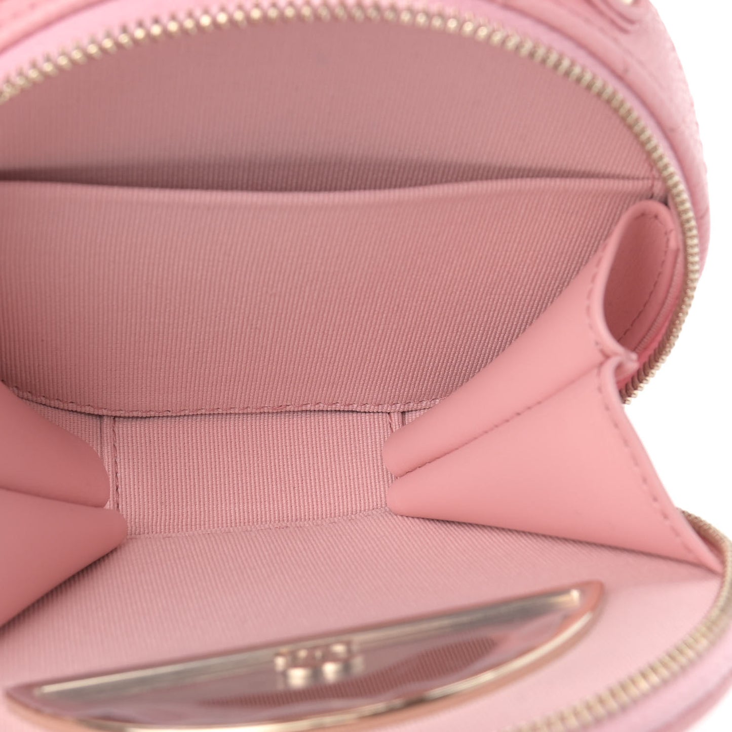 Caviar Quilted Round Handle With Care Vanity With Chain Pink
