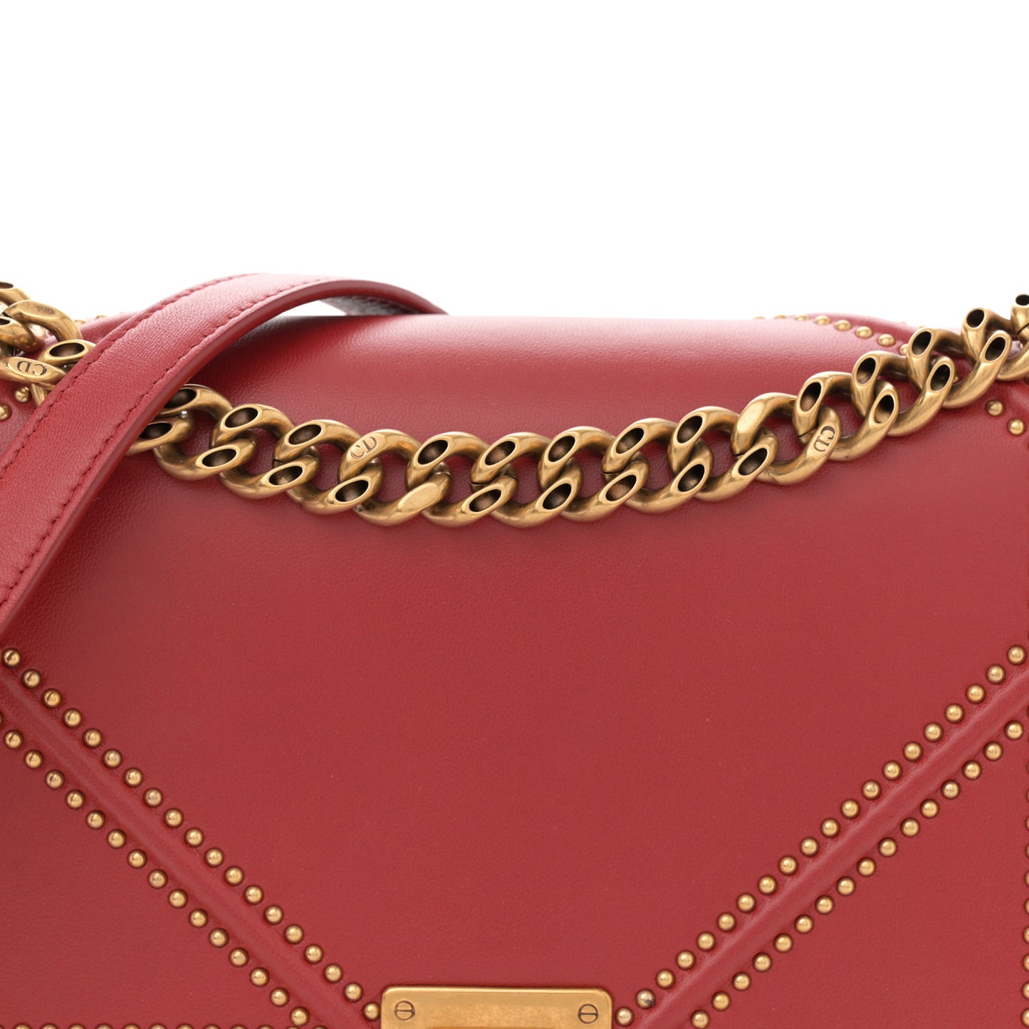 Calfskin Studded Medium Diorama Flap Bag Red
